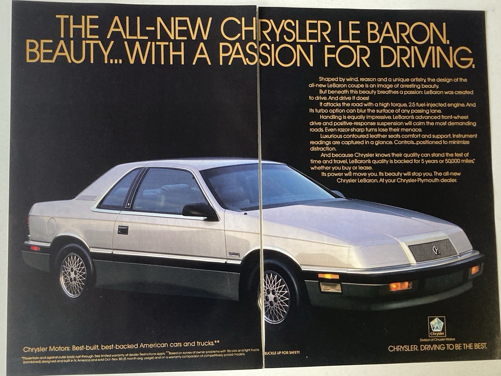 1987 Chrysler Lebaron Two Page Print Ad