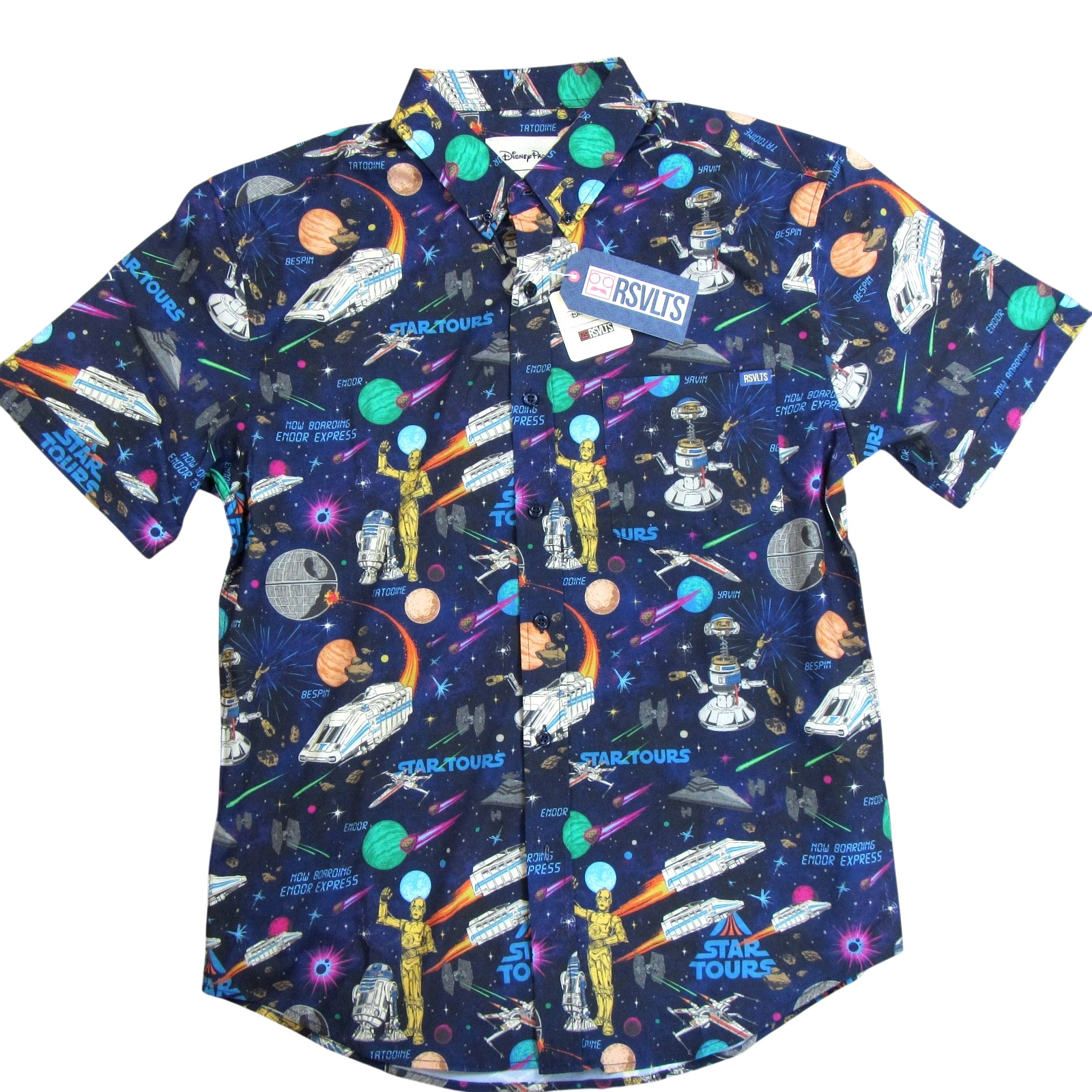 Disney Parks Star Wars Tours RSVLTS Button Up Camp Shirt Mens Size XL - NEW Disney Parks Star Wars Tours RSVLTS Button Up Camp Shirt Mens Size XL - NEW