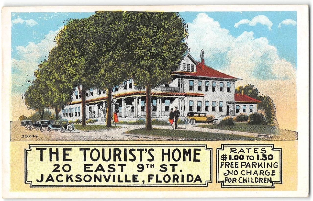 McRorie TOURISTS HOME Roadside JACKSONVILLE Florida Hotel 1920s Vintage Postcard