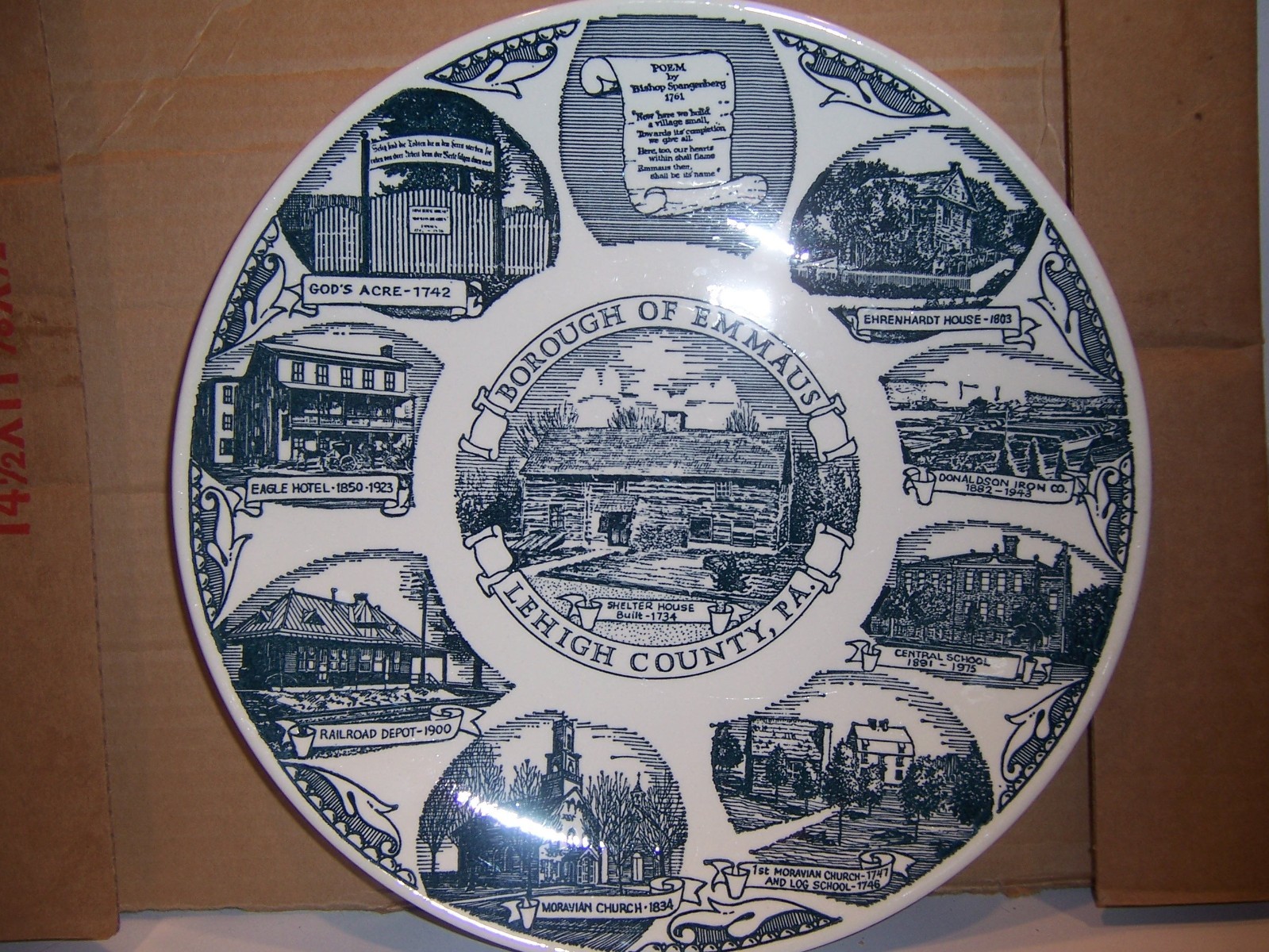 VINTAGE BOROUGH OF EMMAUS PA MULTIVIEW 10 INCH SOUVENIR PLATE