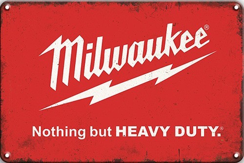 Milwaukee Tools Garage Mancave Red Metal shop Rustic Advertising sign 8x12 inch