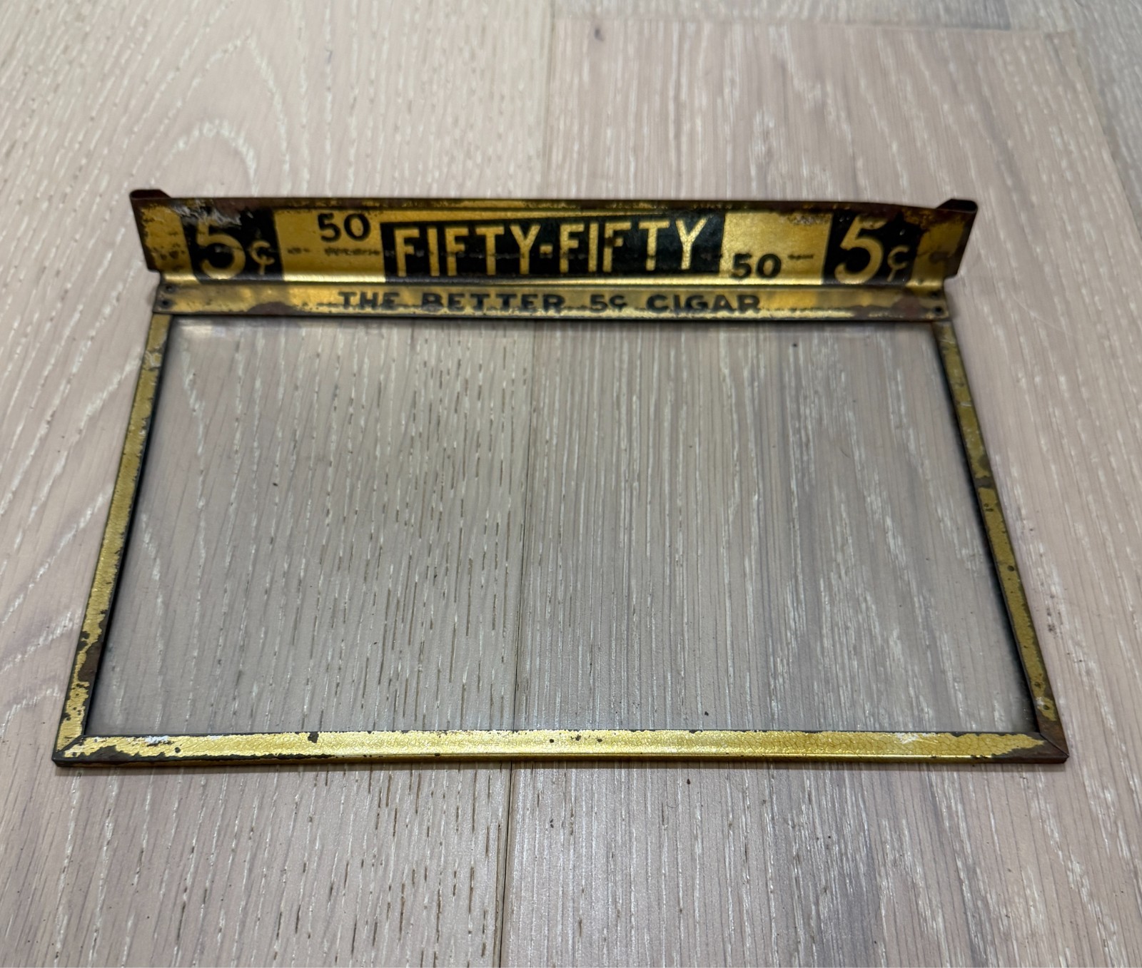 **VINTAGE** Fifty-Fifty The Better 5 Cents Gold Cigar Box Topper