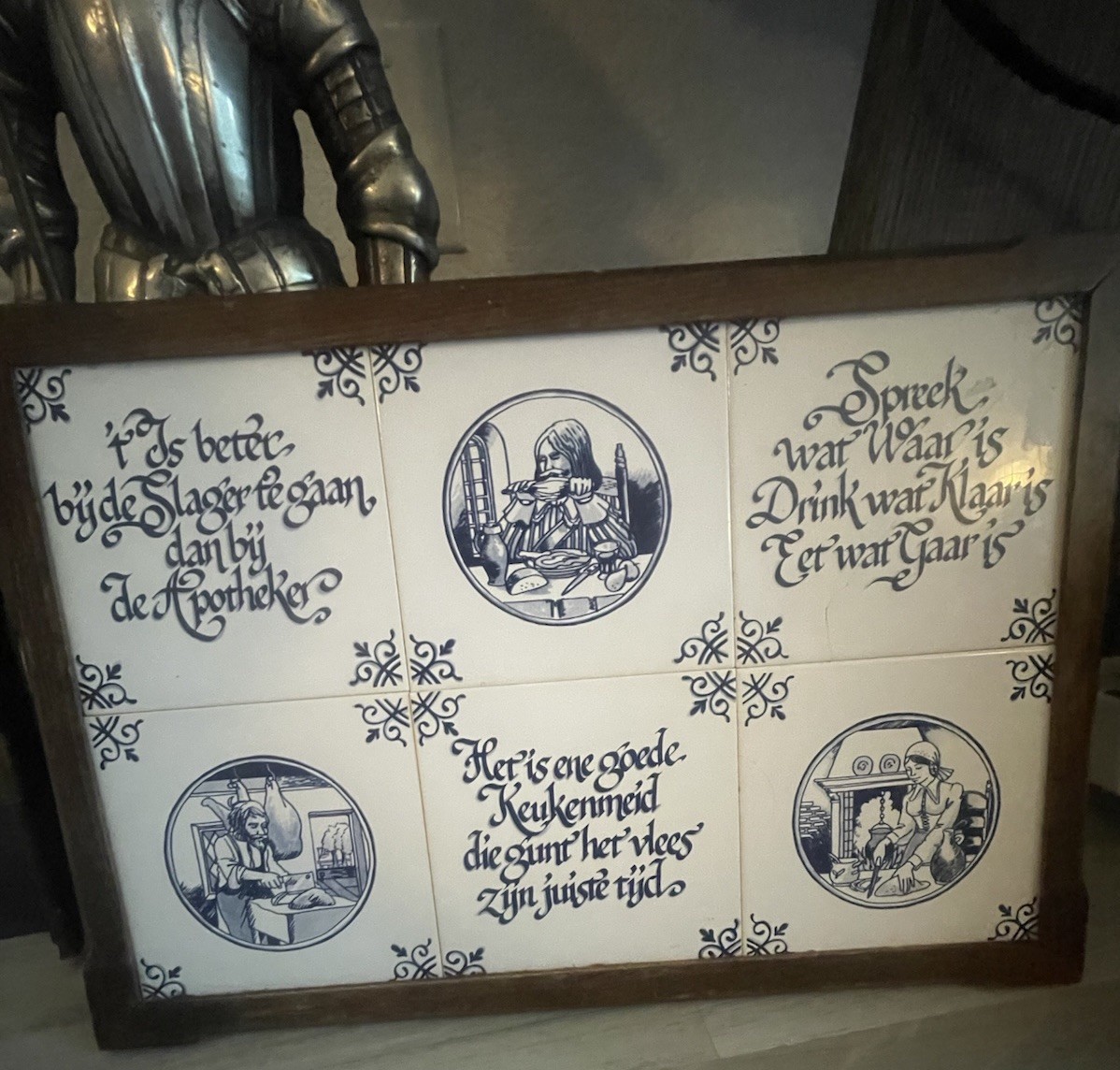 Antique 6 Tile Dutch Tableau Picture mural Frame In Dutch Words