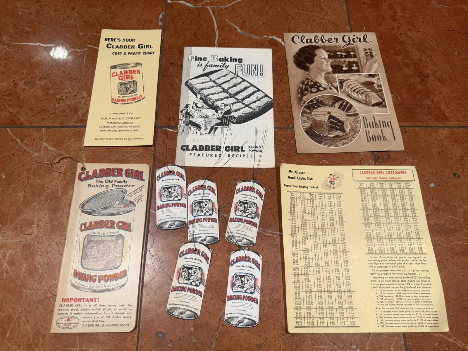 CLABBER GIRL BAKING SODA ADVERTISING EPHEMERA RECIPE BOOKLETS TAGS LOT