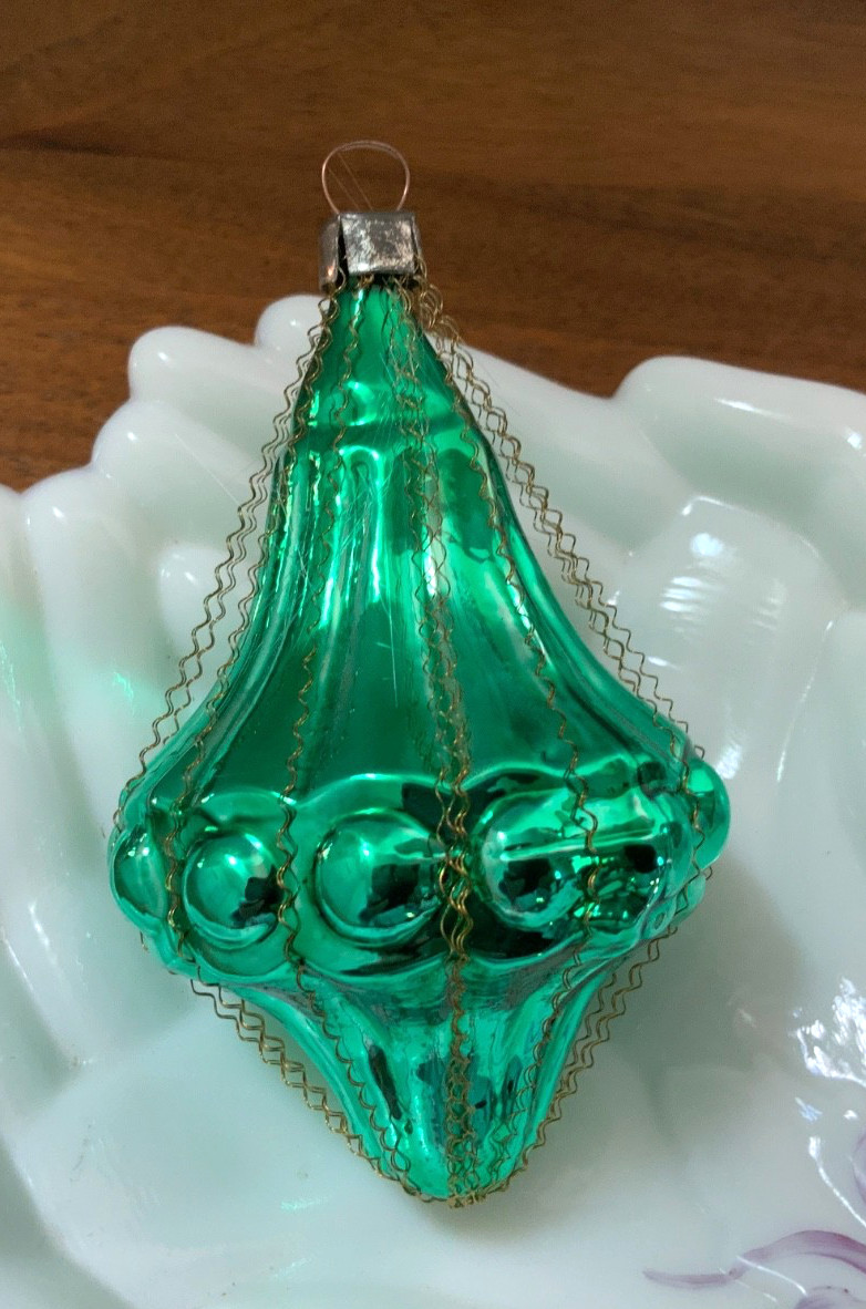 RARE Vtg Antique Wire Wrap MERCURY GLASS Chandelier Lantern ORNAMENT W Germany