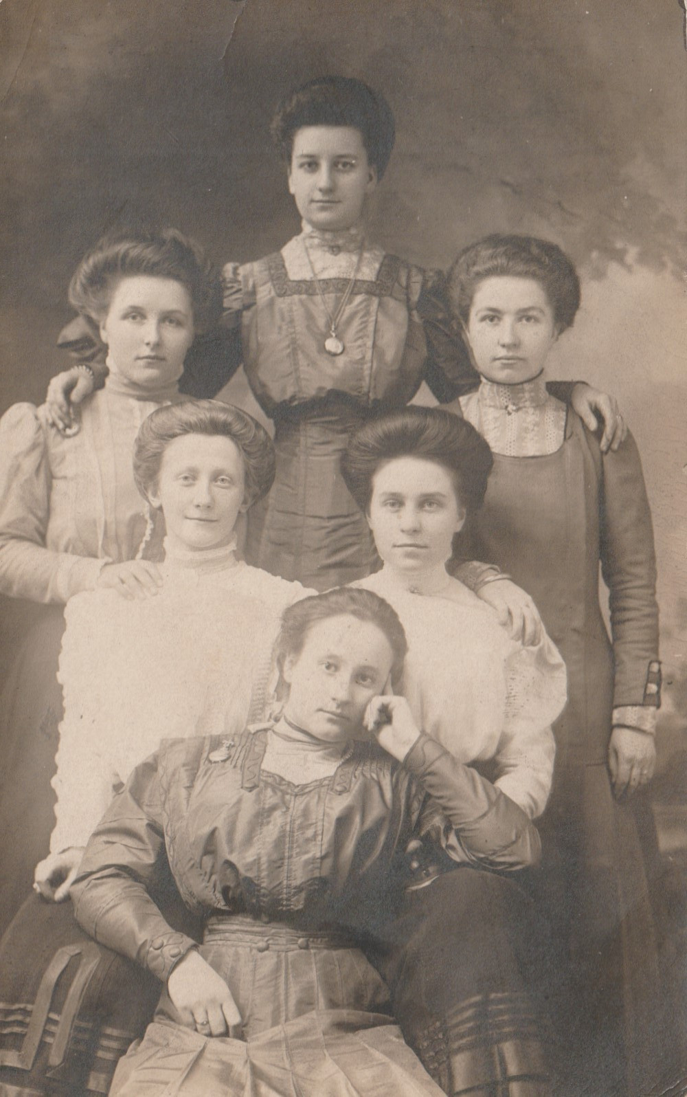 Vintage Postcard RPPC Six Women Large Group Fashion Studio Portrait 1900s