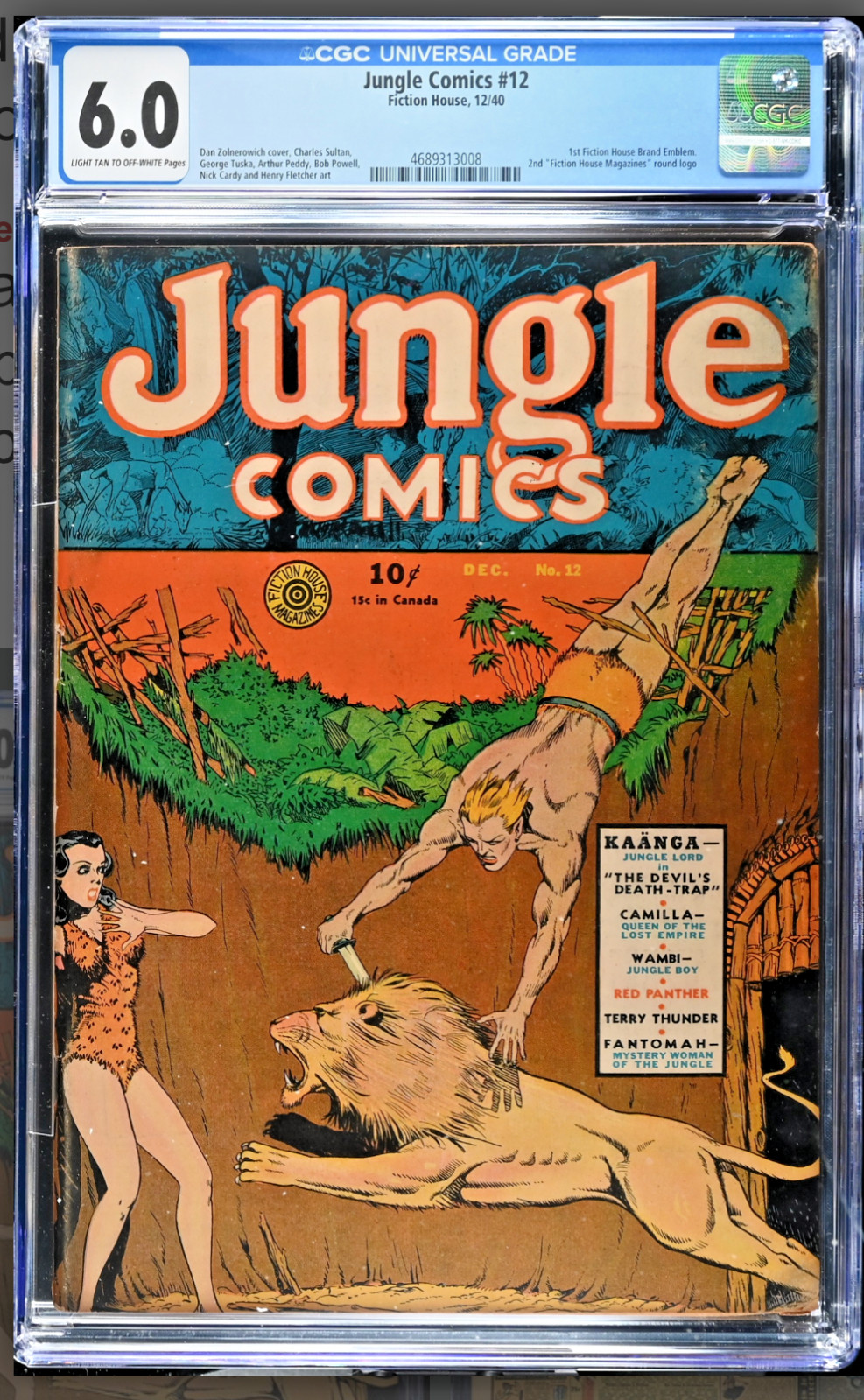 Jungle Comics #12 CGC 6.0 1940 Fiction House Golden Age Kaanga Fantomah RARE Jungle Comics #12 CGC 6.0 1940 Fiction House Golden Age Kaanga Fantomah RARE