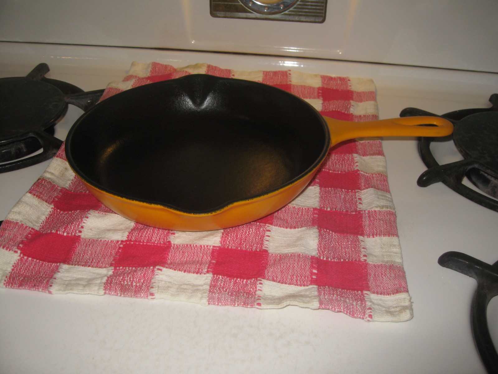 Vintage Original Cousances (Pre-Le Creuset) #23 Gold Enamel Cast Iron Skillet