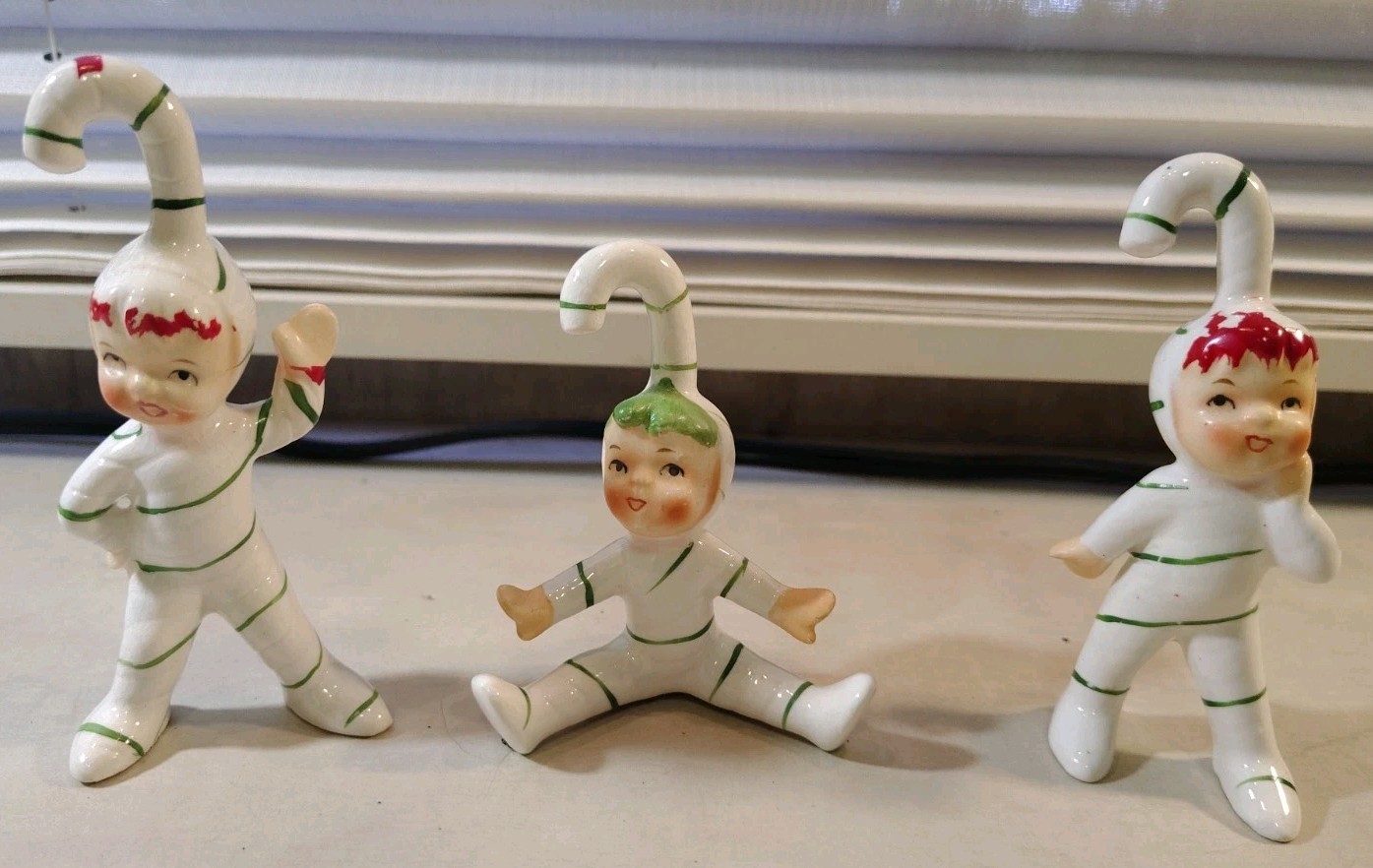 Vintage Geo Z Lefton Christmas Candy Cane Pixie Elf Figurines Set of 3 