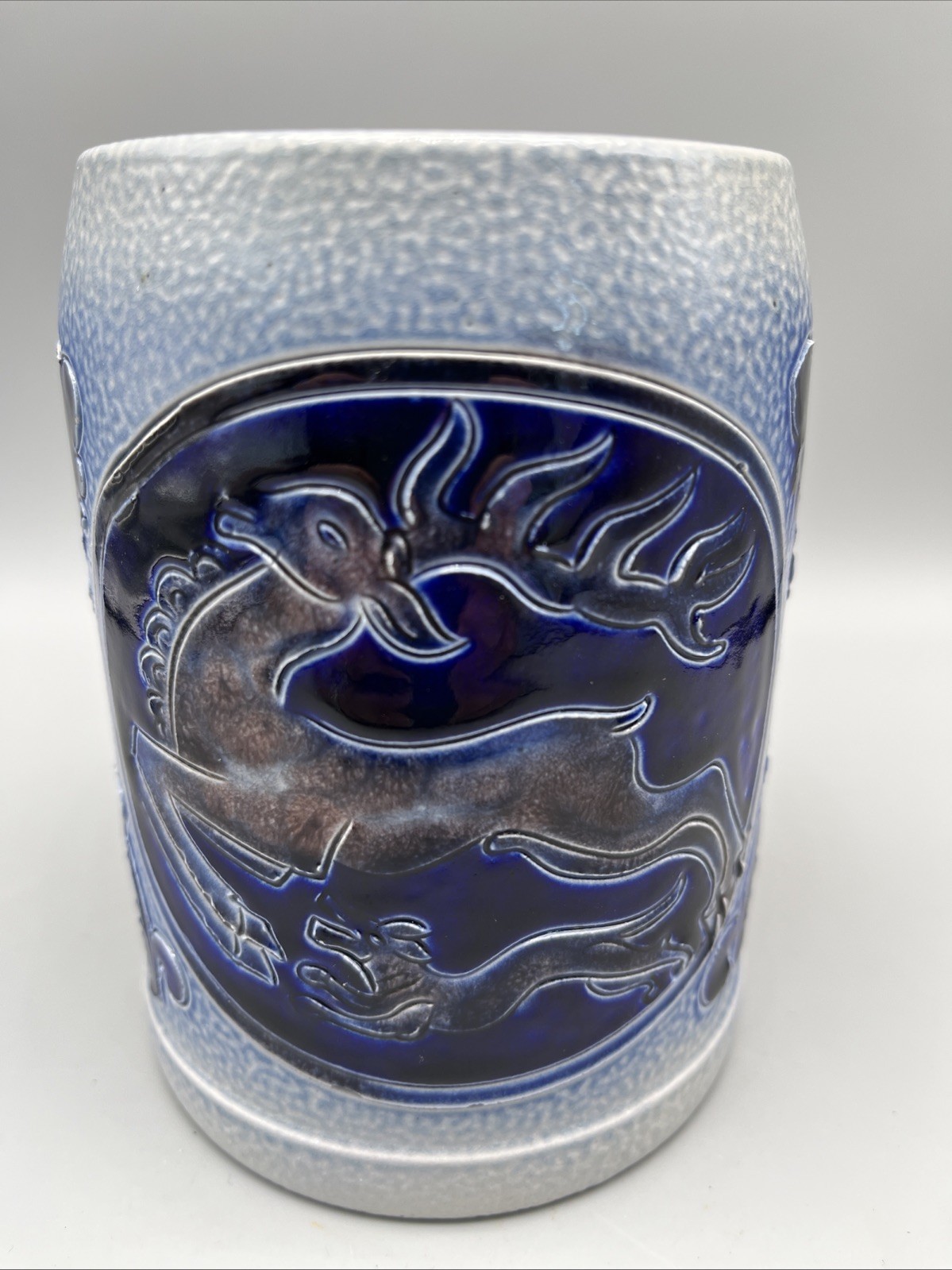 VTG Reinhold Merkelbach Deer Dog Cobalt Blue Stoneware Salt Glazed Beer Stein W.