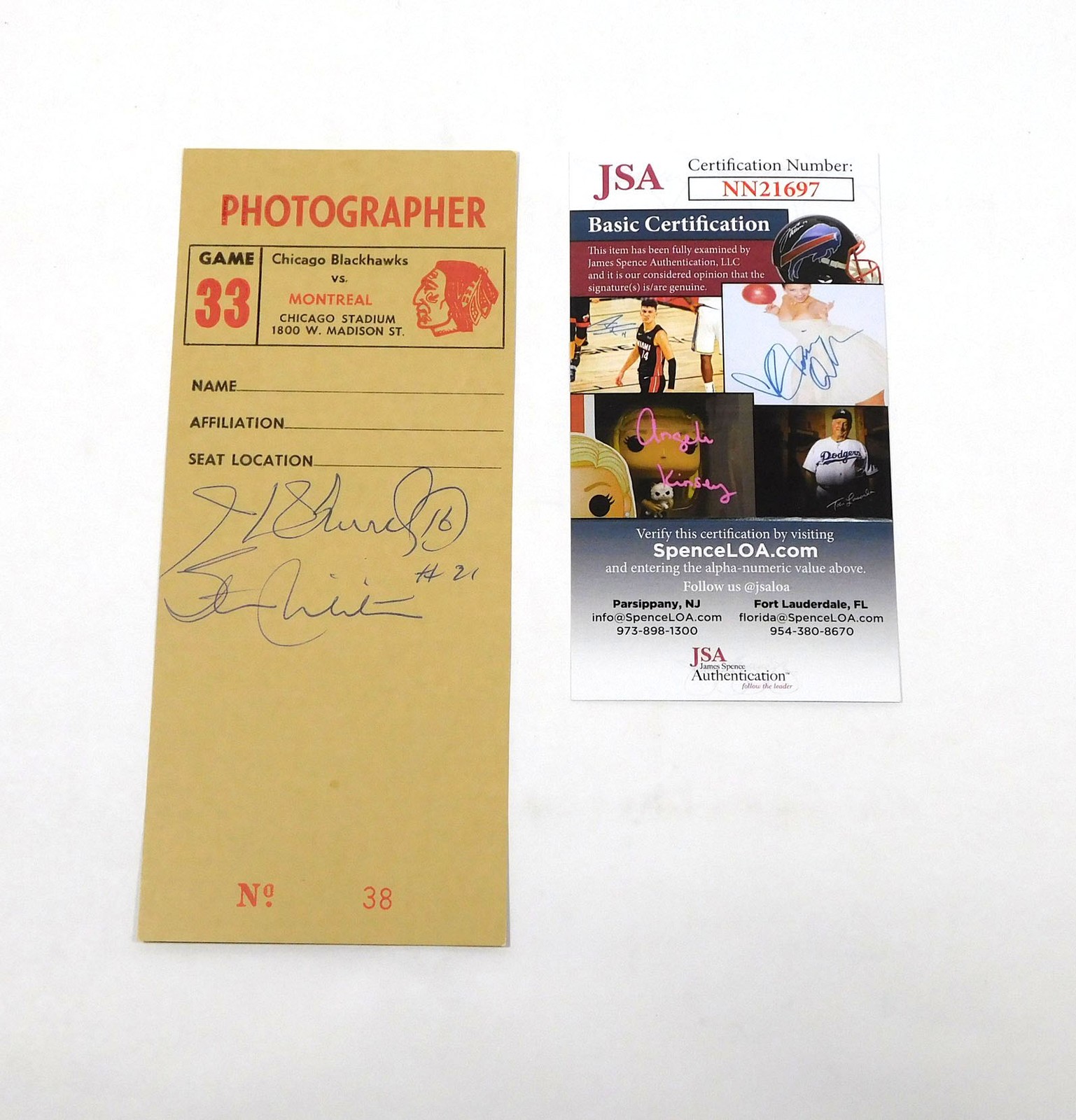 Henri Richard / Stan Mikita Signed 3x7 Photographer Pass 2 JSA Autos DA043859