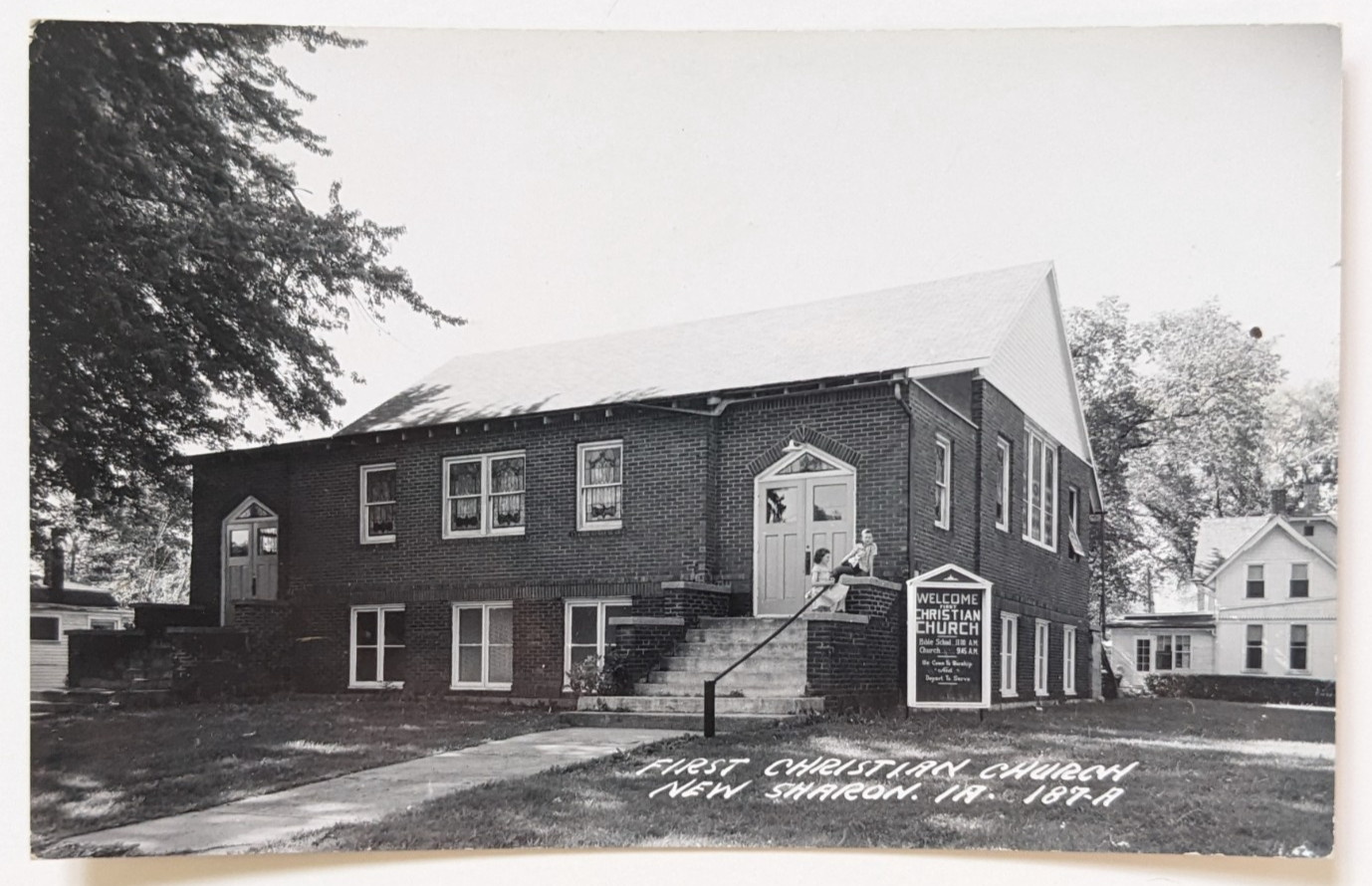 New Sharon Iowa IA First Christian Church Brick Building Exterior RPPC Postcard