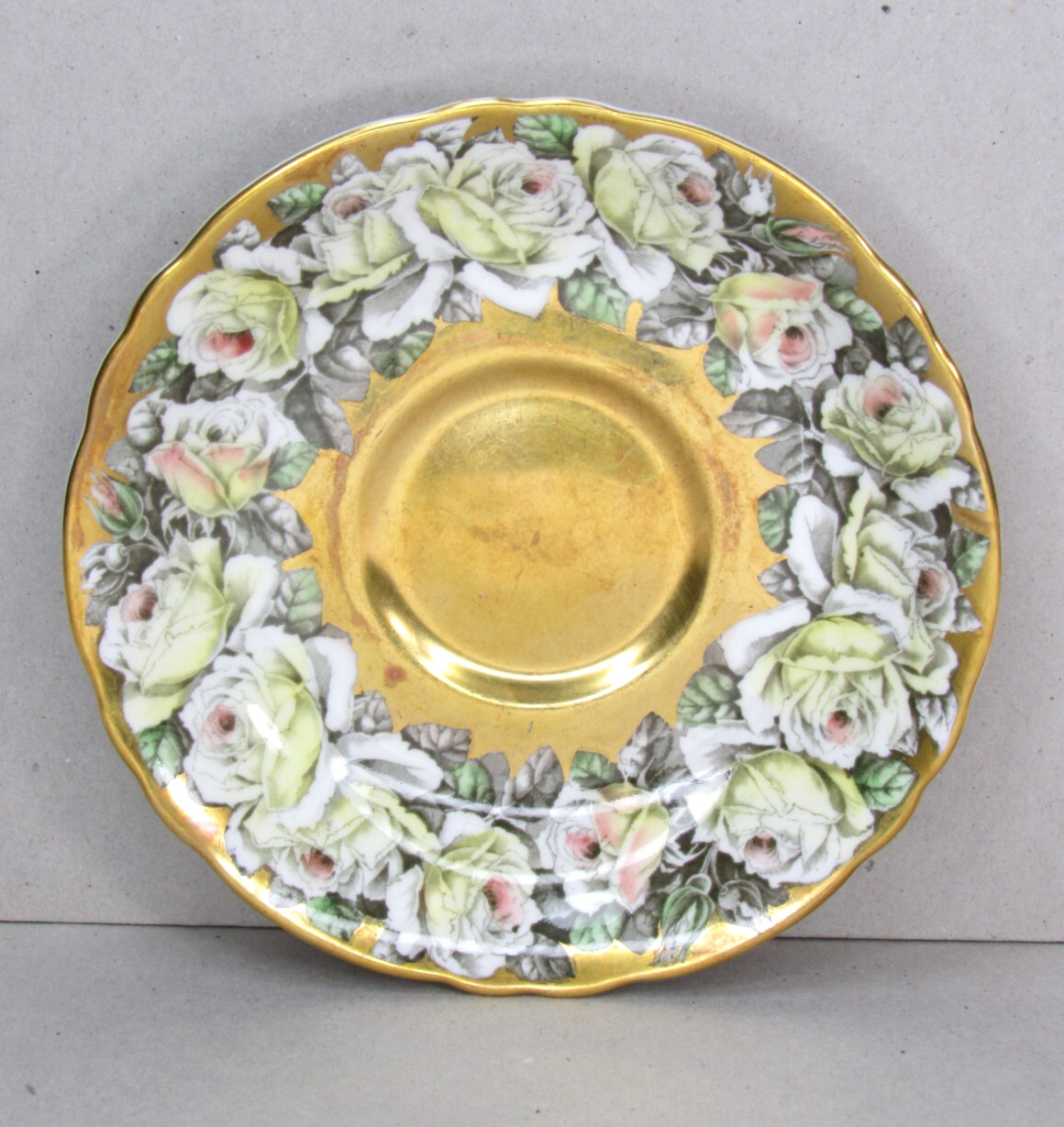 RARE Vtg Paragon Double Warrant Gold White Rose Teacup Saucer ONLY A1584 Fancy