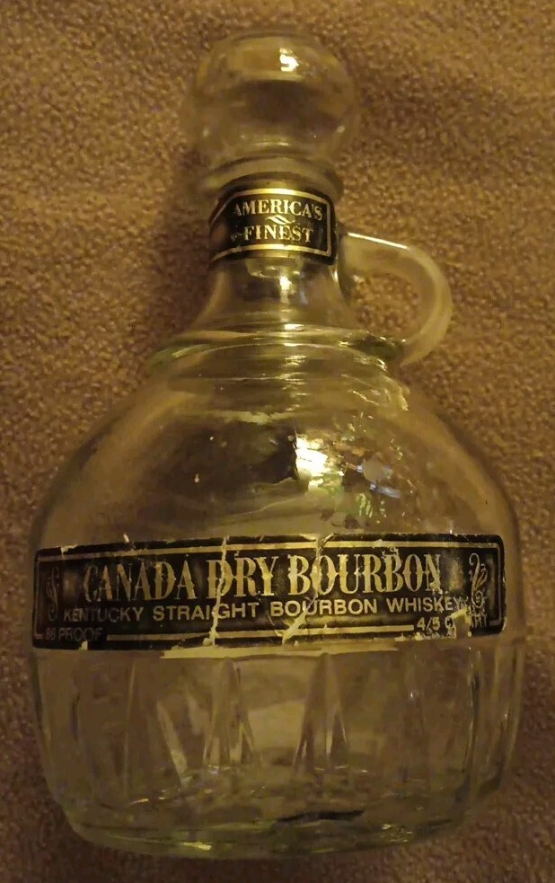 Vtg Canada Dry Bourbon Empty Glass Bottle With Stopper 
