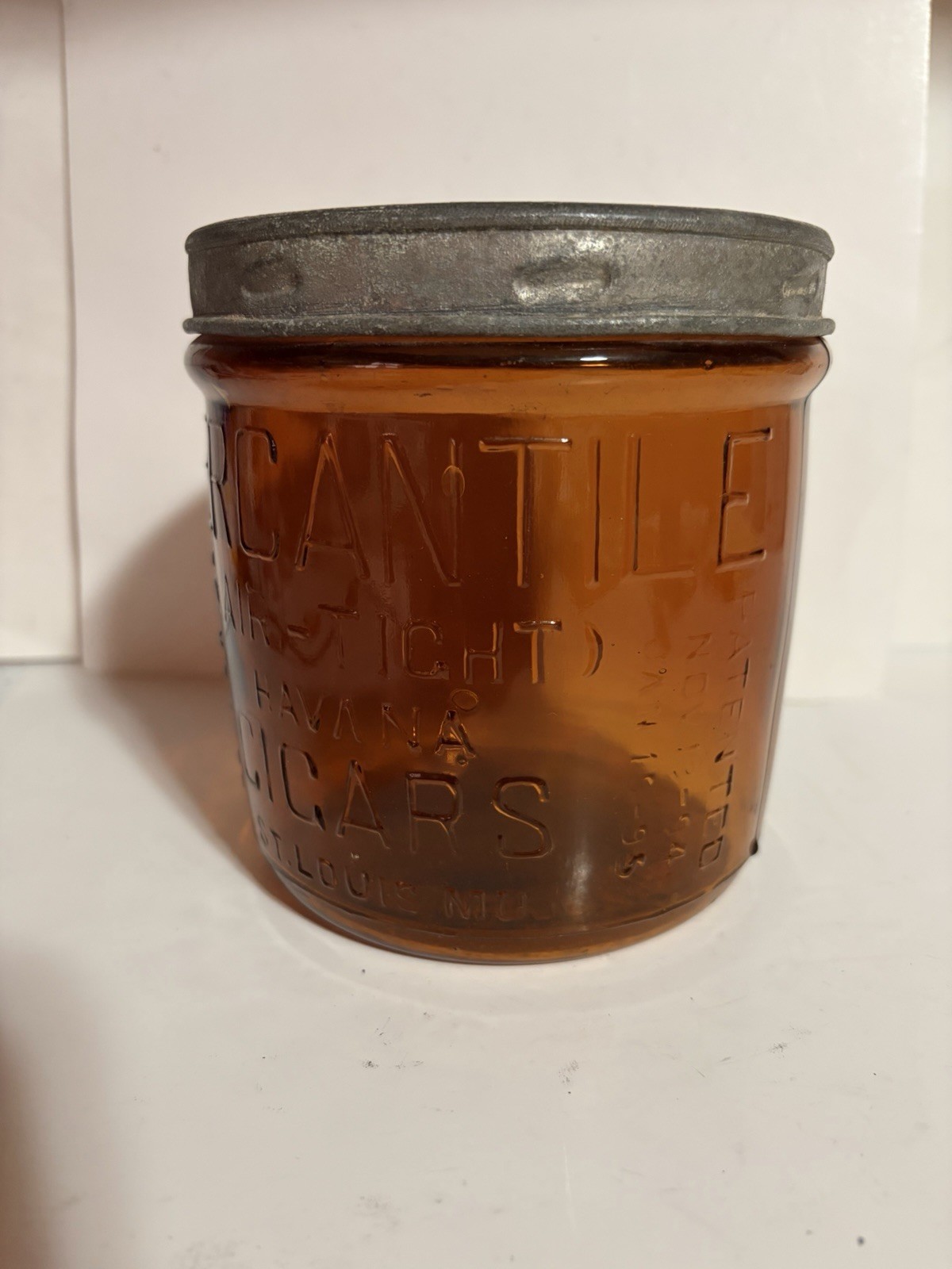 Antique Mercantile Airtight Havana Cigars St. Louis Glass Jar W/original Lid