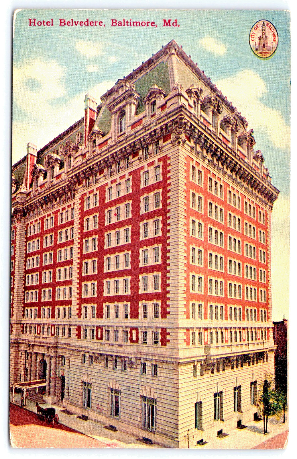 Postcard Baltimore Maryland Belvedere Hotel Beaux Arts Architecture c1910 A80