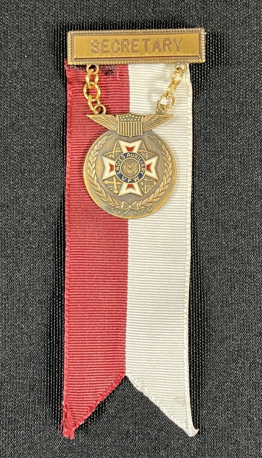 Vintage SECRETARY VFW Ladies Auxiliary Lapel Pin Ribbon Metal