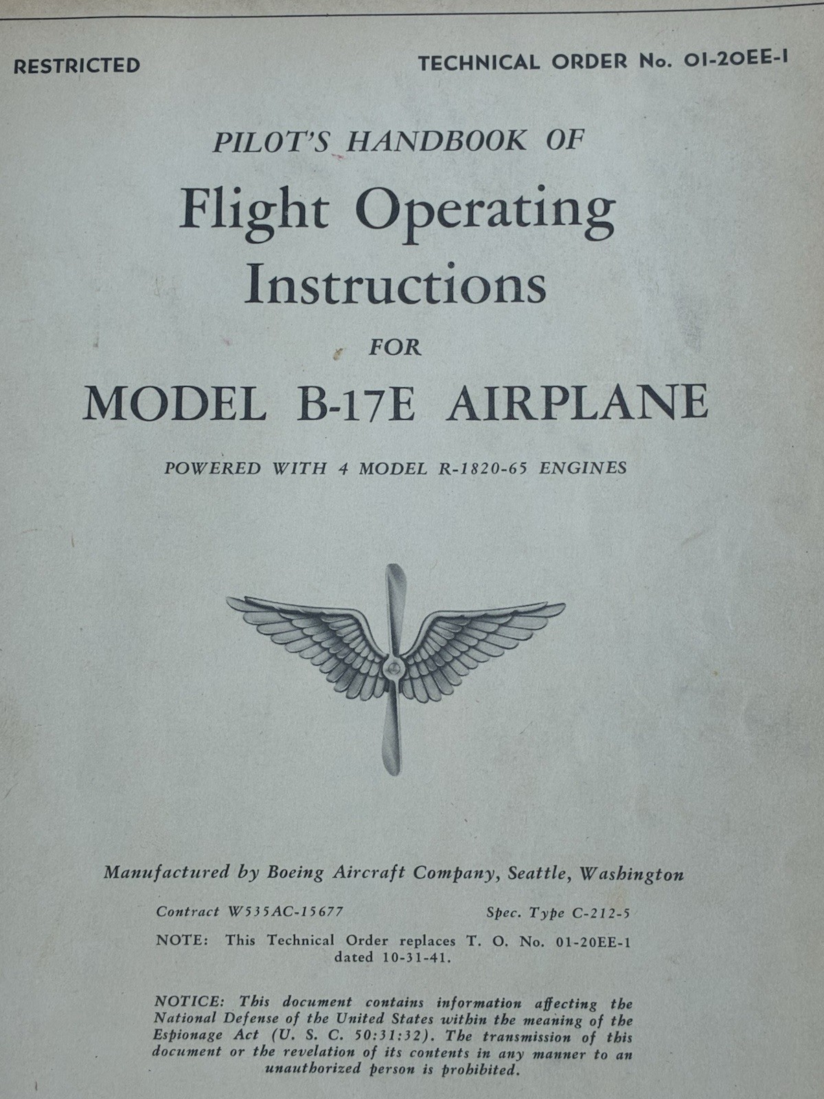 WWII Boeing B-17E B-17F Flying Fortress Pilot Manual Archive Cold War SC-47⁠