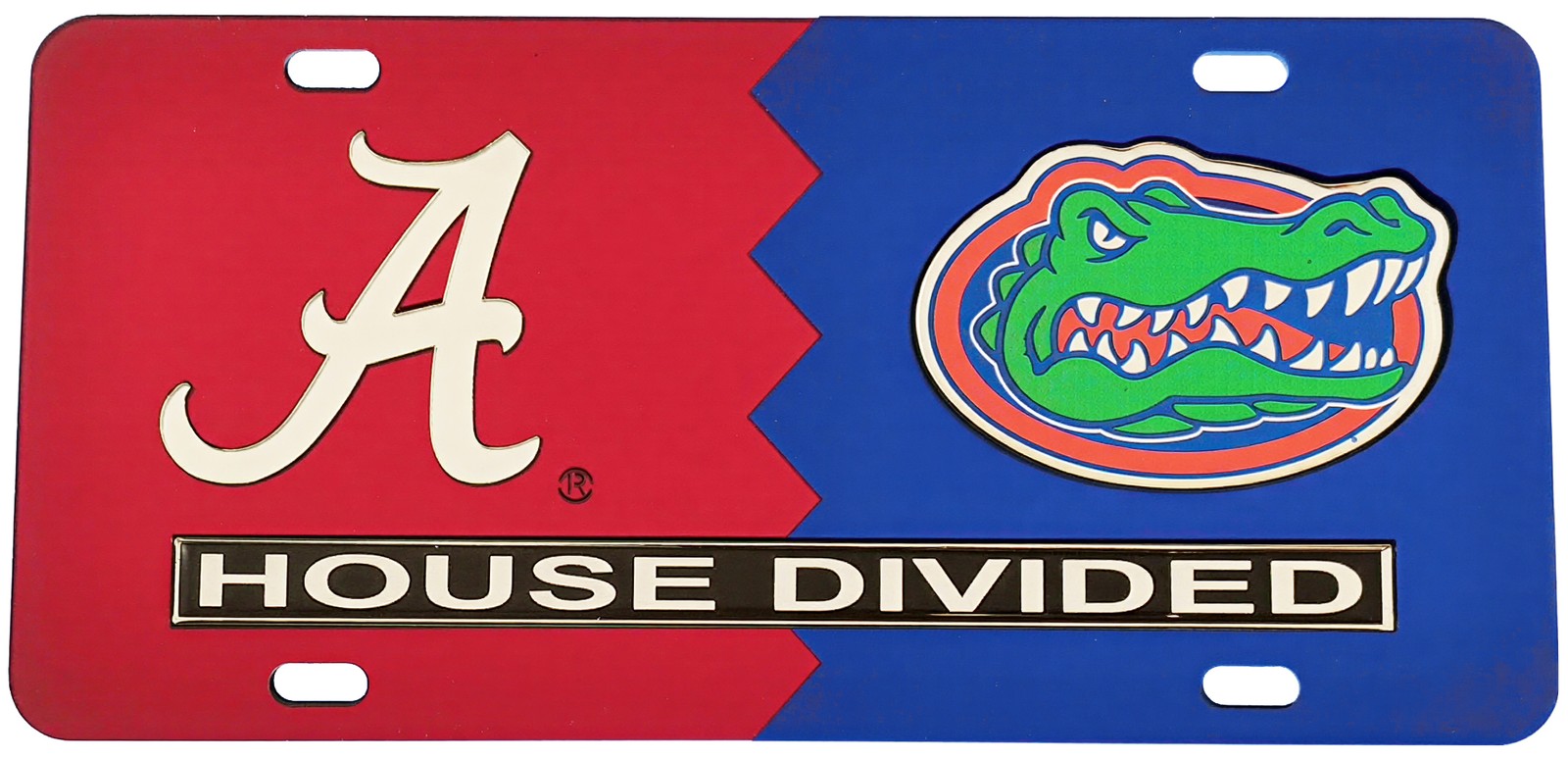 Alabama + Florida House Divided Split License Plate Tag [Red/Blue - Car/Truck]