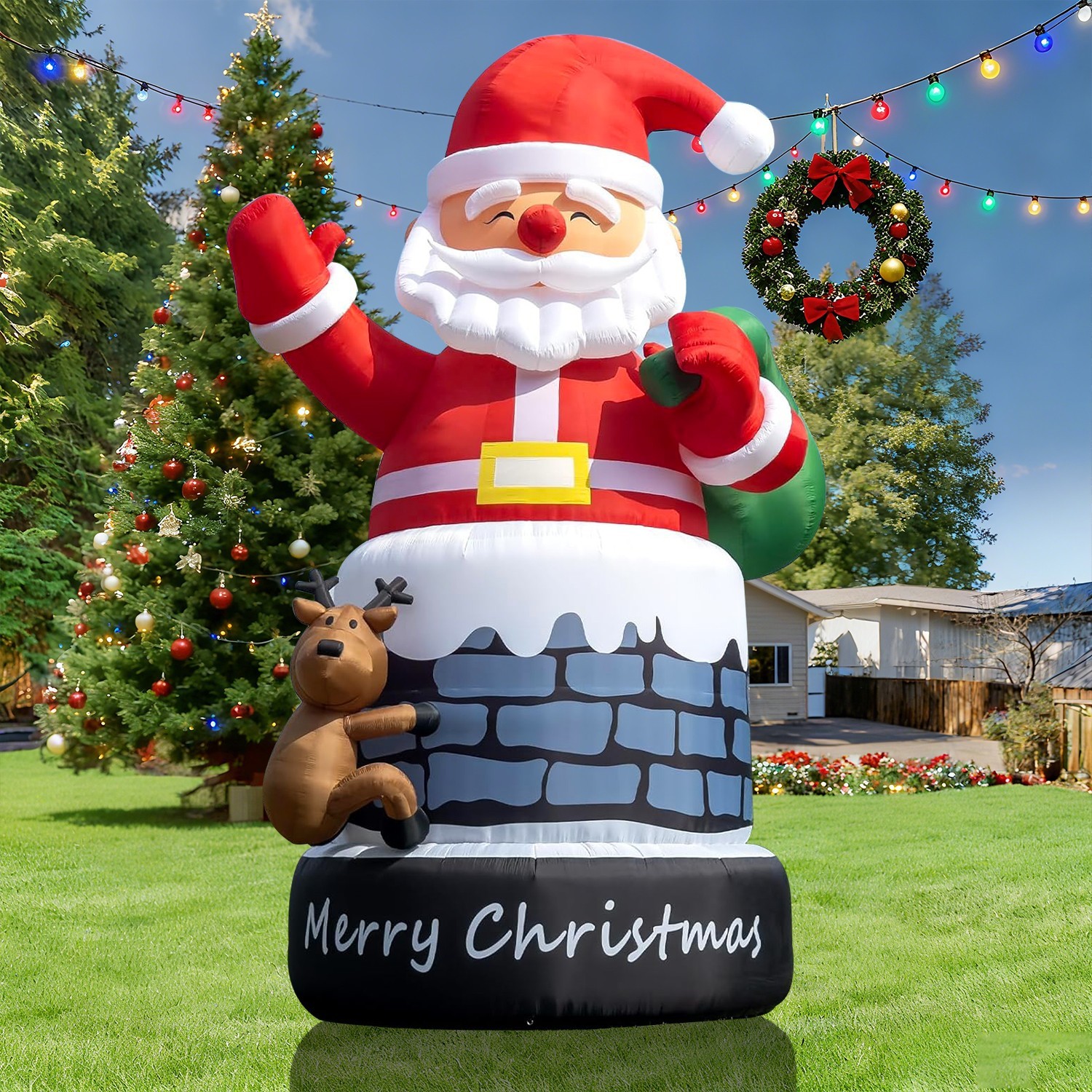 Giant 33FT Christmas Inflatable Santa Claus in Chimney with Blower Xmas Decor