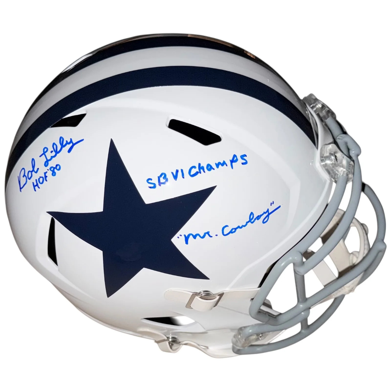 Bob Lilly Autographed Dallas Cowboys (White Throwback) Deluxe Full Size Helmet w