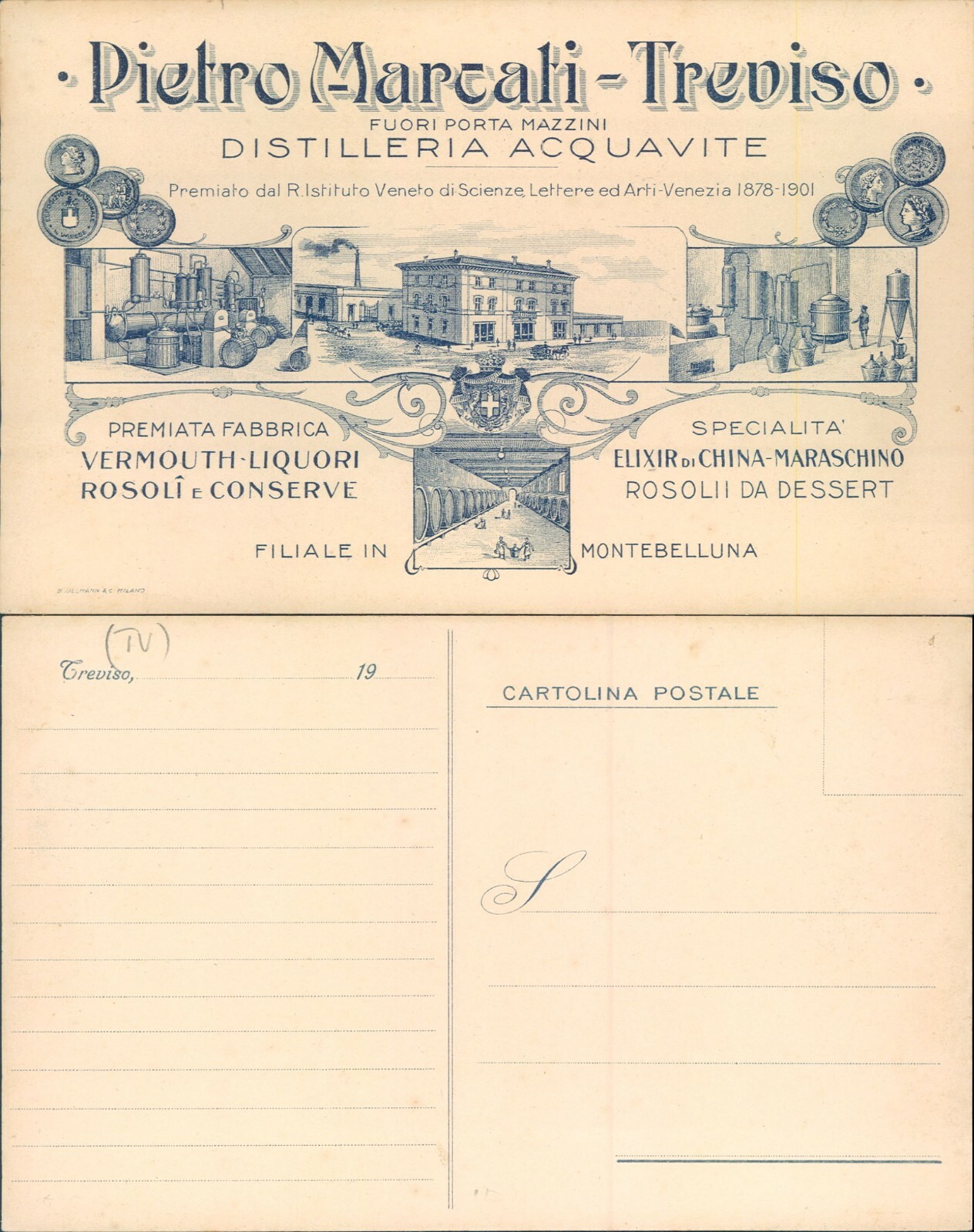MONTEBELLUNA ADVERTISING POSTCARD OF PIETRO MARKED DISTILLERIES -61421