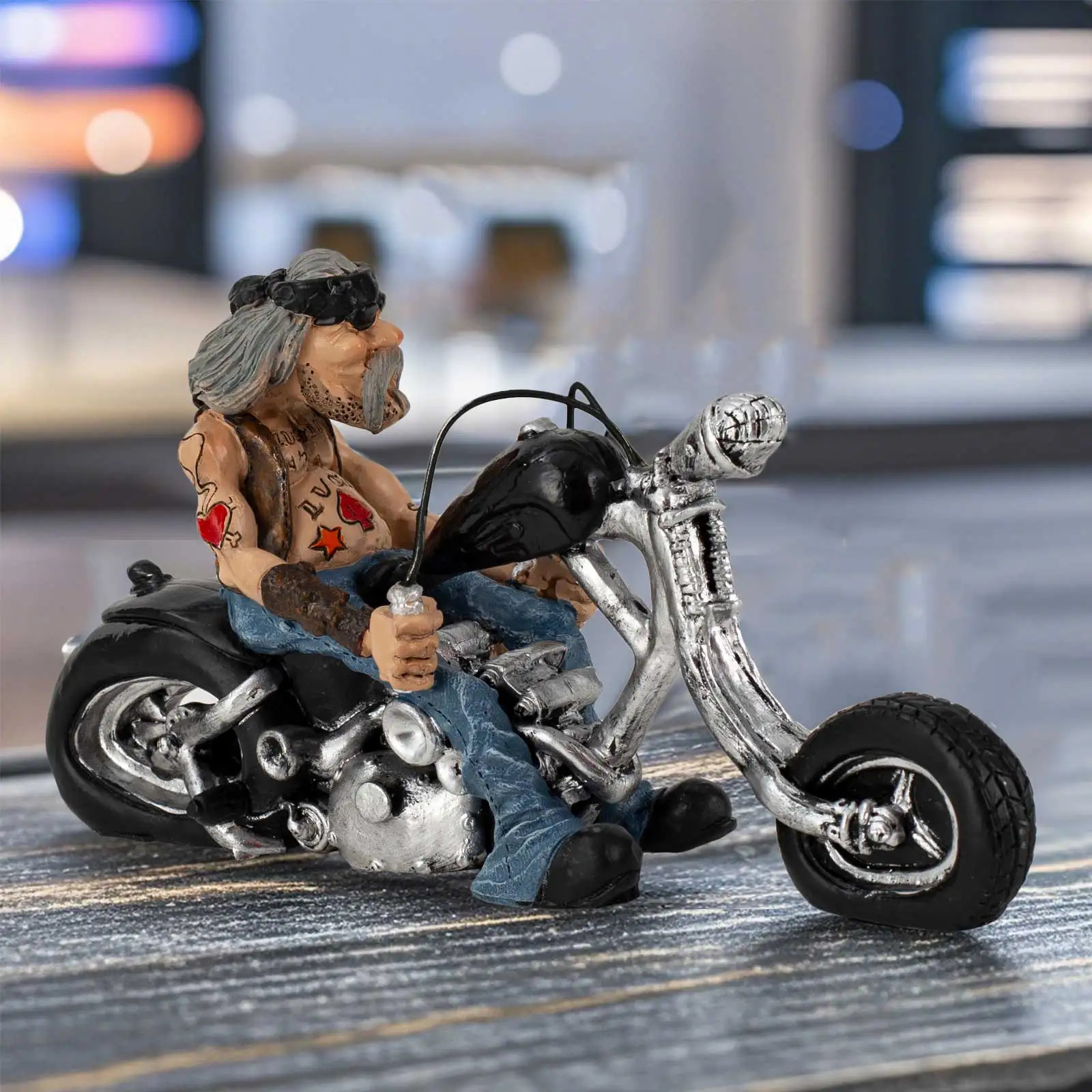 Funny Biker Resin Figurine Motorcycle Rider Statue Retro Desktop Shelf Ornament