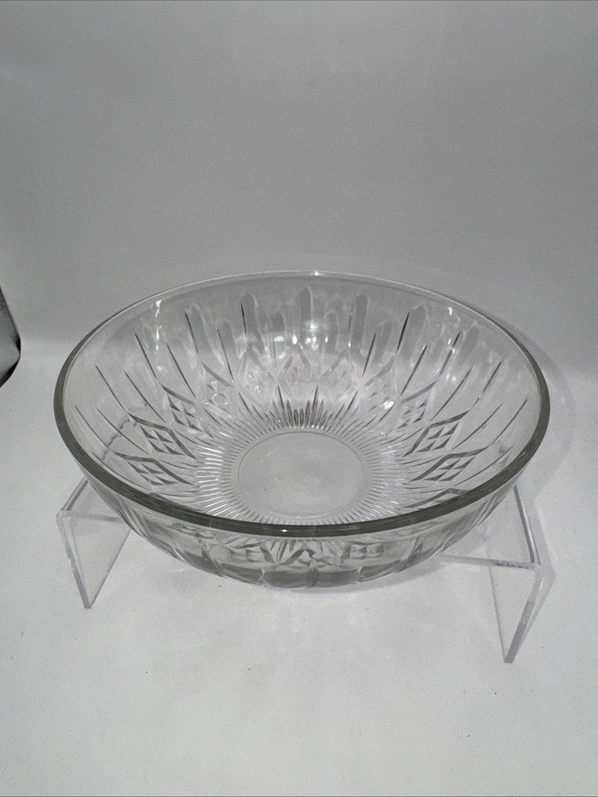 VTG Clear Glass 7.5” Diameter Serving Bowl Diamond Pattern Design Pressed