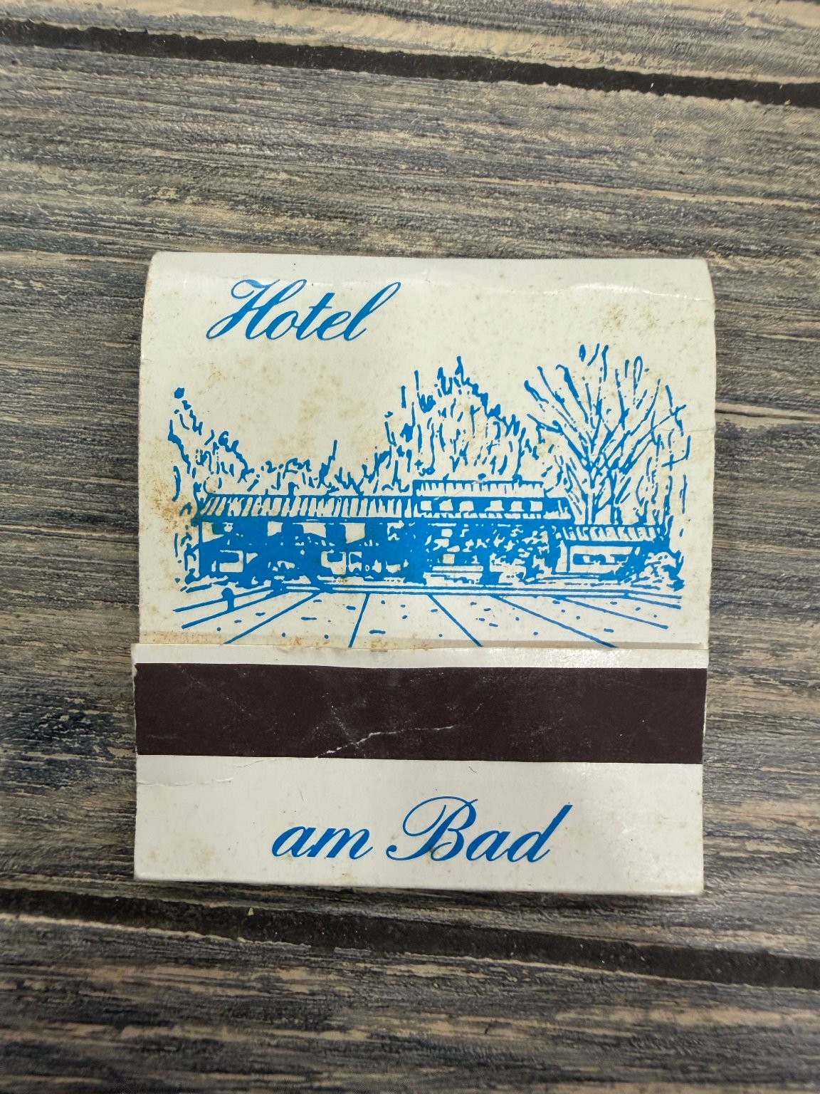 Hotel am Bad Tübingen Germany Vintage Blue Illustration Script Matchbook