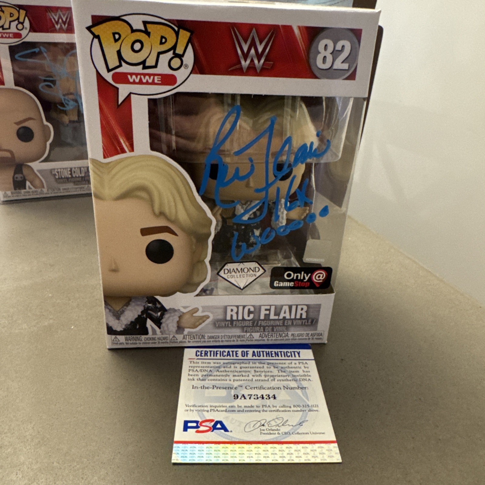 Ric Flair Signed WWE Wrestling Diamond #82 Funko Pop WOOOO 16x PSA WWF