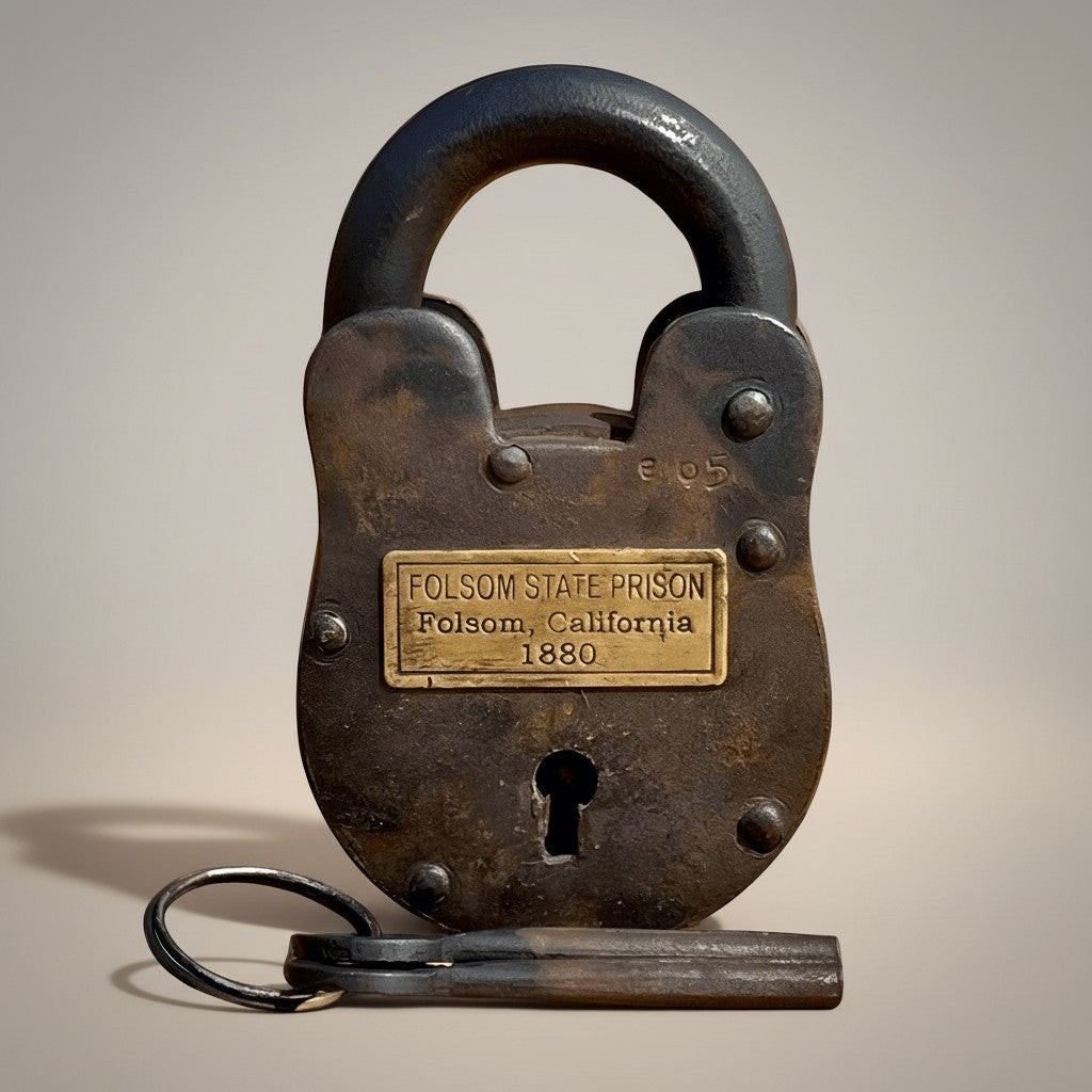 Folsom Prison 1880 Cast Iron Lock with Brass Tag & Keys