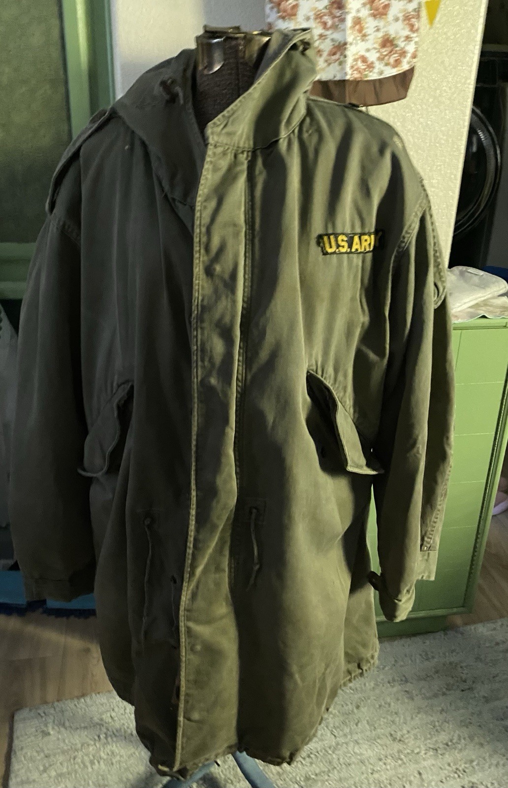 Vintage US Army M-1953 FISHTAIL Parka COLD Weather DRAB Green 50s XS Good ZIPPER