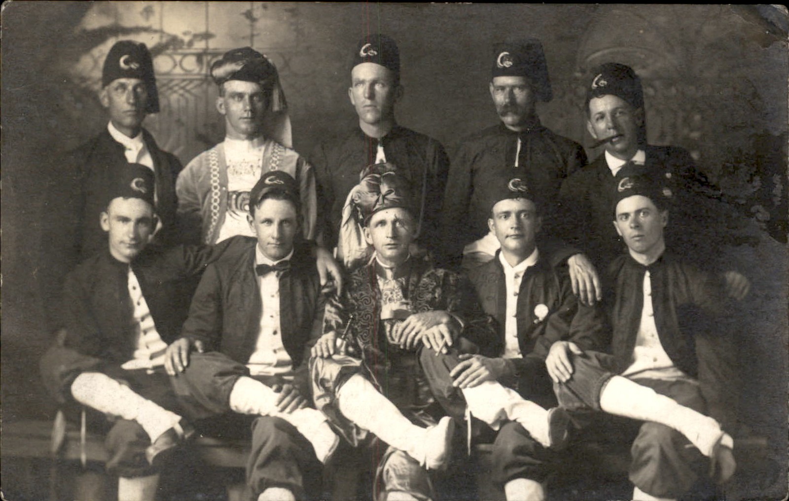 Fraternal group portrait Fez Hats Studio Imagec1910 Real Photo Postcard bhn