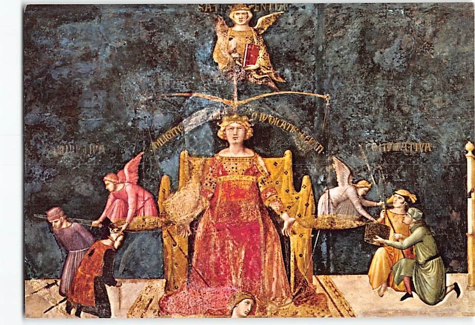 Postcard Justice & Wisdom Painted by Ambrogio Lorenzetti Palazzo Pubblico Italy