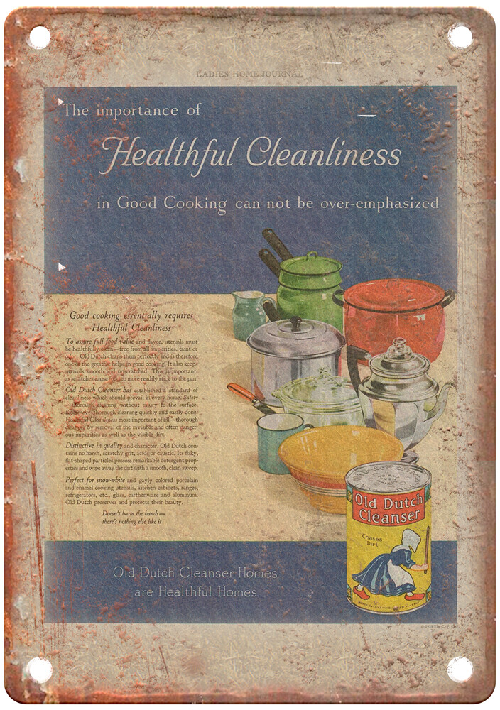 Vintage 1929 OLD DUTCH Cleanser Soap Ad Reproduction Metal Sign ZF399 Vintage 1929 OLD DUTCH Cleanser Soap Ad Reproduction Metal Sign ZF399