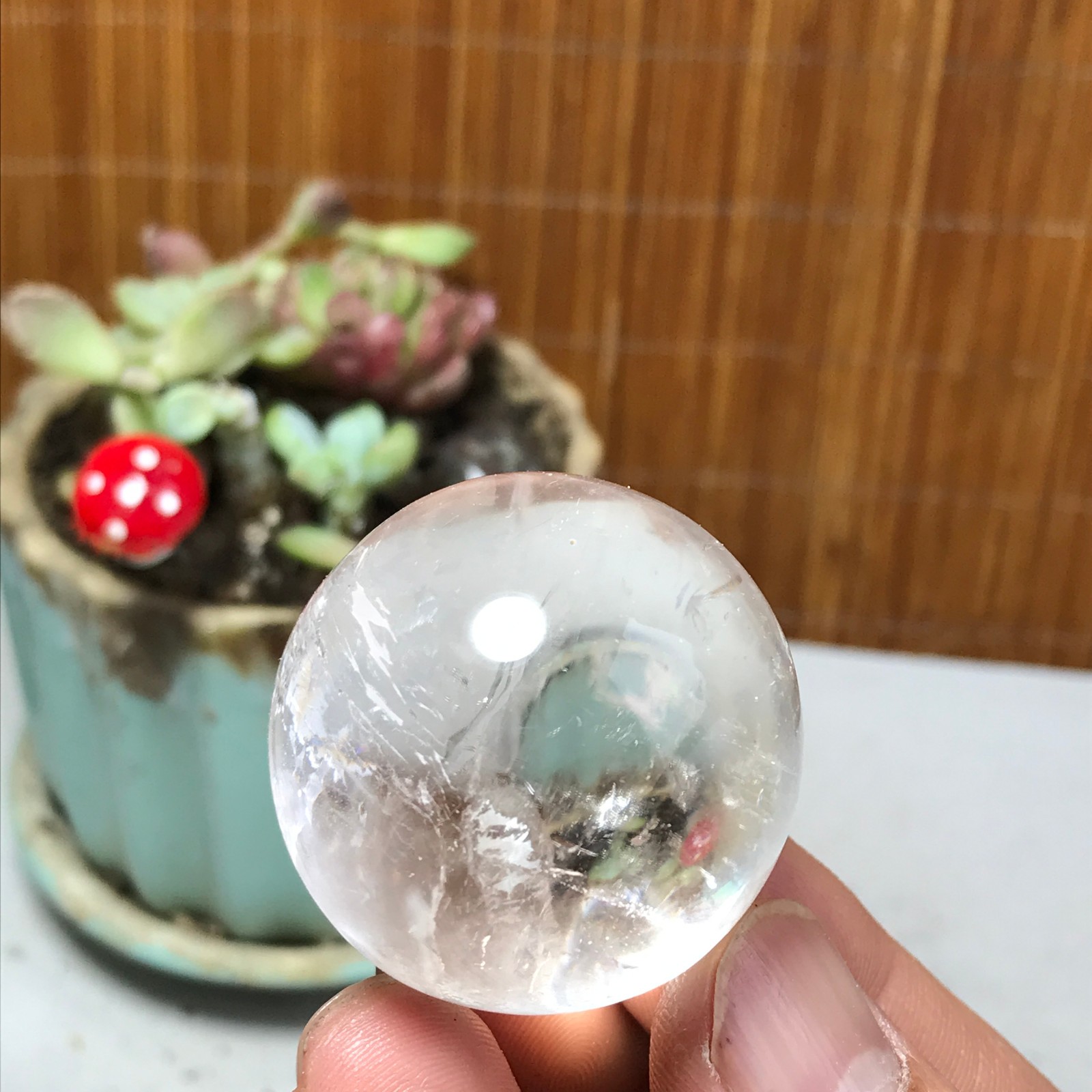 35mm NATURAL Clear White Crystal quartz rainbow Semi-Precious Ball 66g A3935