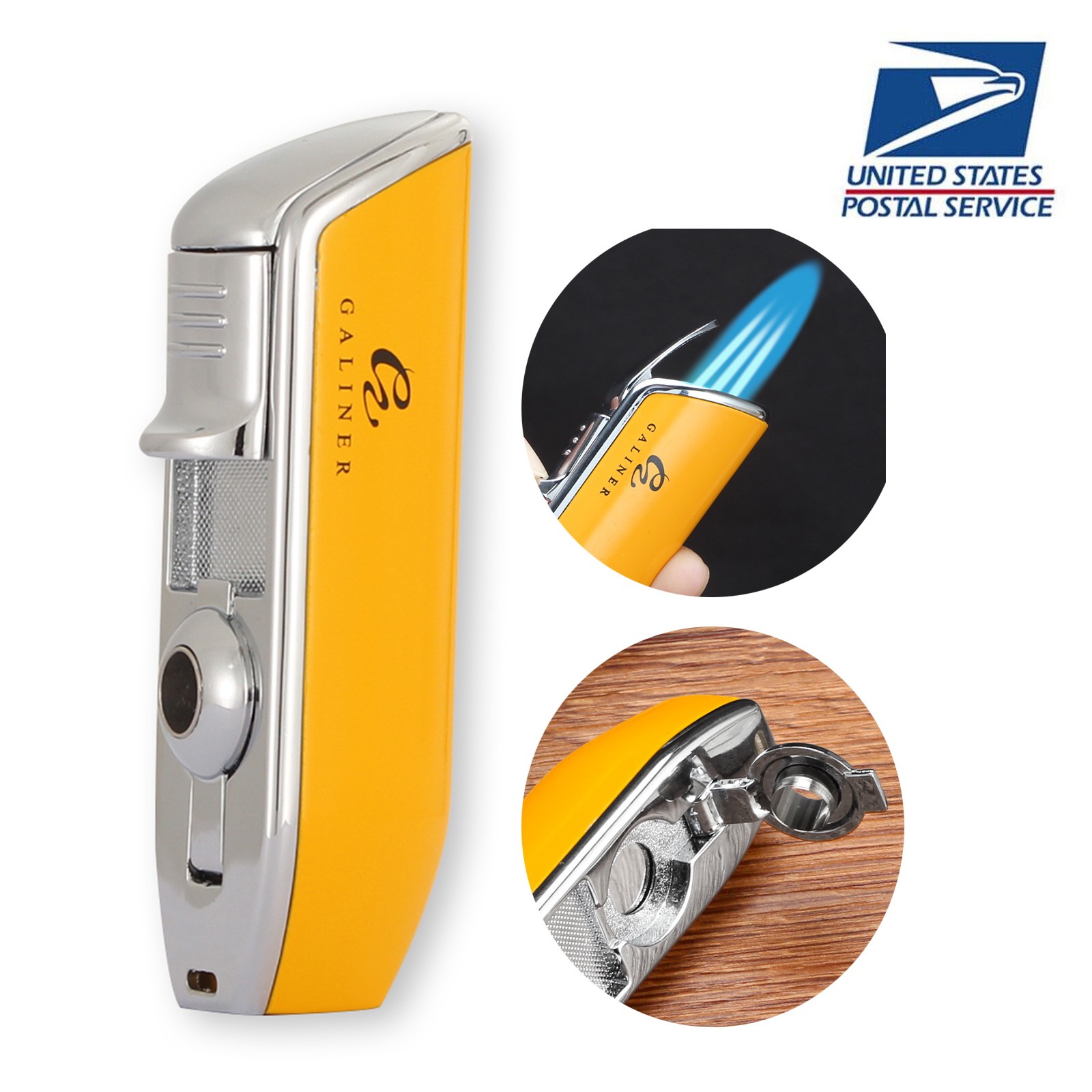 Galiner 3 Jet Torch Flame Cigar Lighter Windproof Metal Yellow Lighters Punch