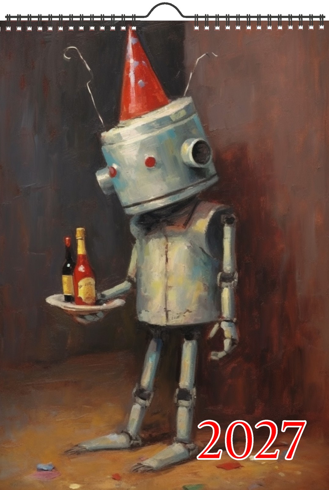 2027 Wall Calendar ~ Cute Little Robot Creatures Drinking Alone with Balloons
