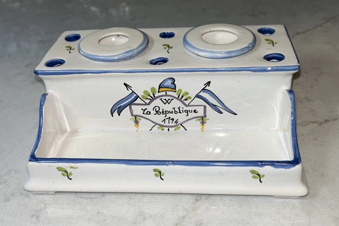 Pierre Deux French Pottery Double Inkwell Hand Painted