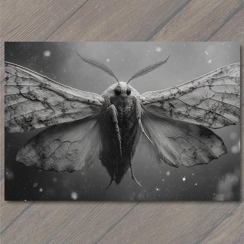 POSTCARD Moth Monochrome Lunar Flight Dusty Wings Nocturnal Beauty Black White I POSTCARD Moth Monochrome Lunar Flight Dusty Wings Nocturnal Beauty Black White I