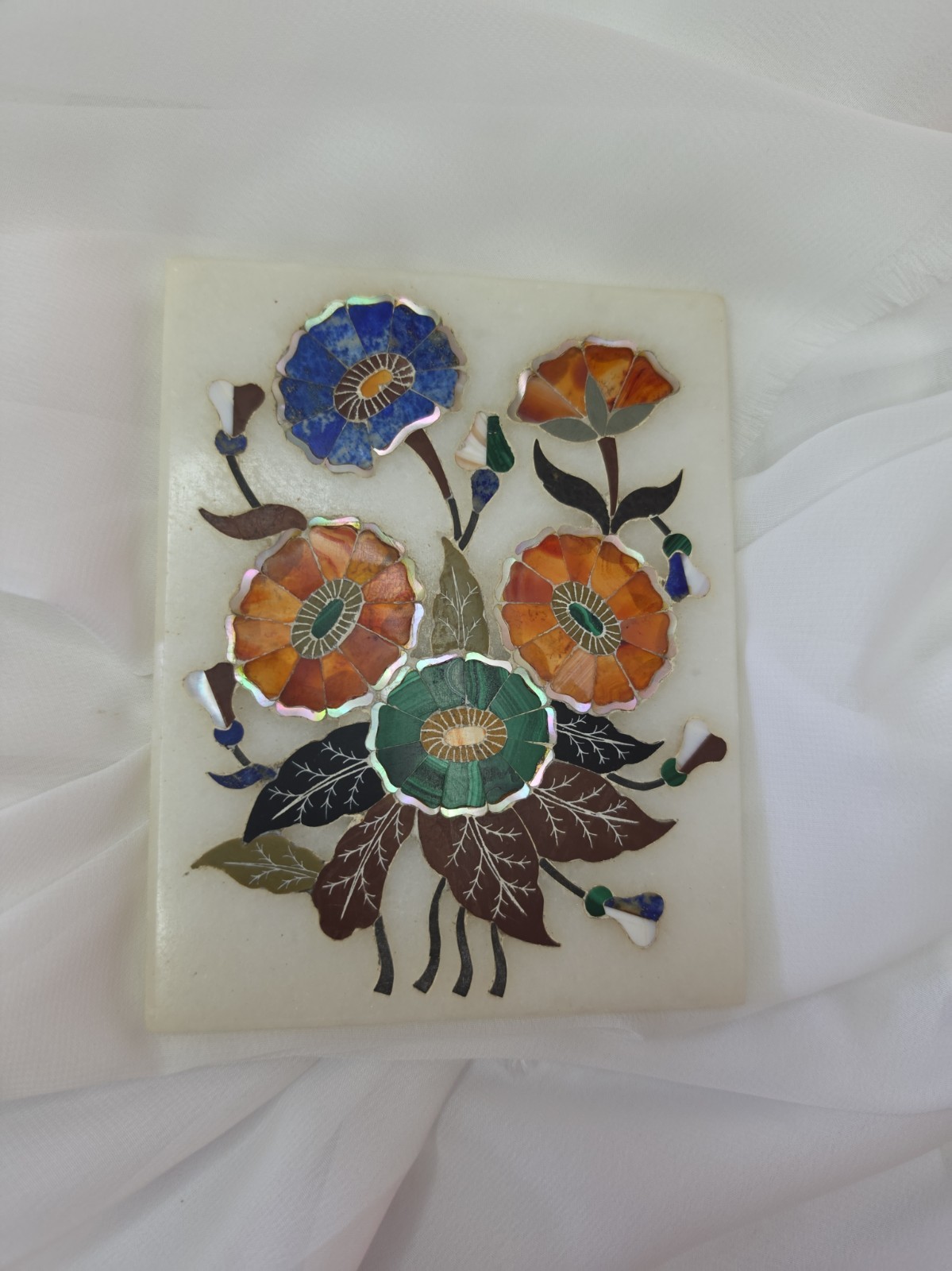 Pietra Dura India Marble Emporium Handmade Gem Inlaid Tile Agra Cantt