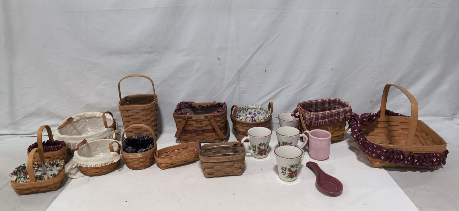 Lot of Longaberger Handwoven Baskets and Ceramic Mugs Assortment