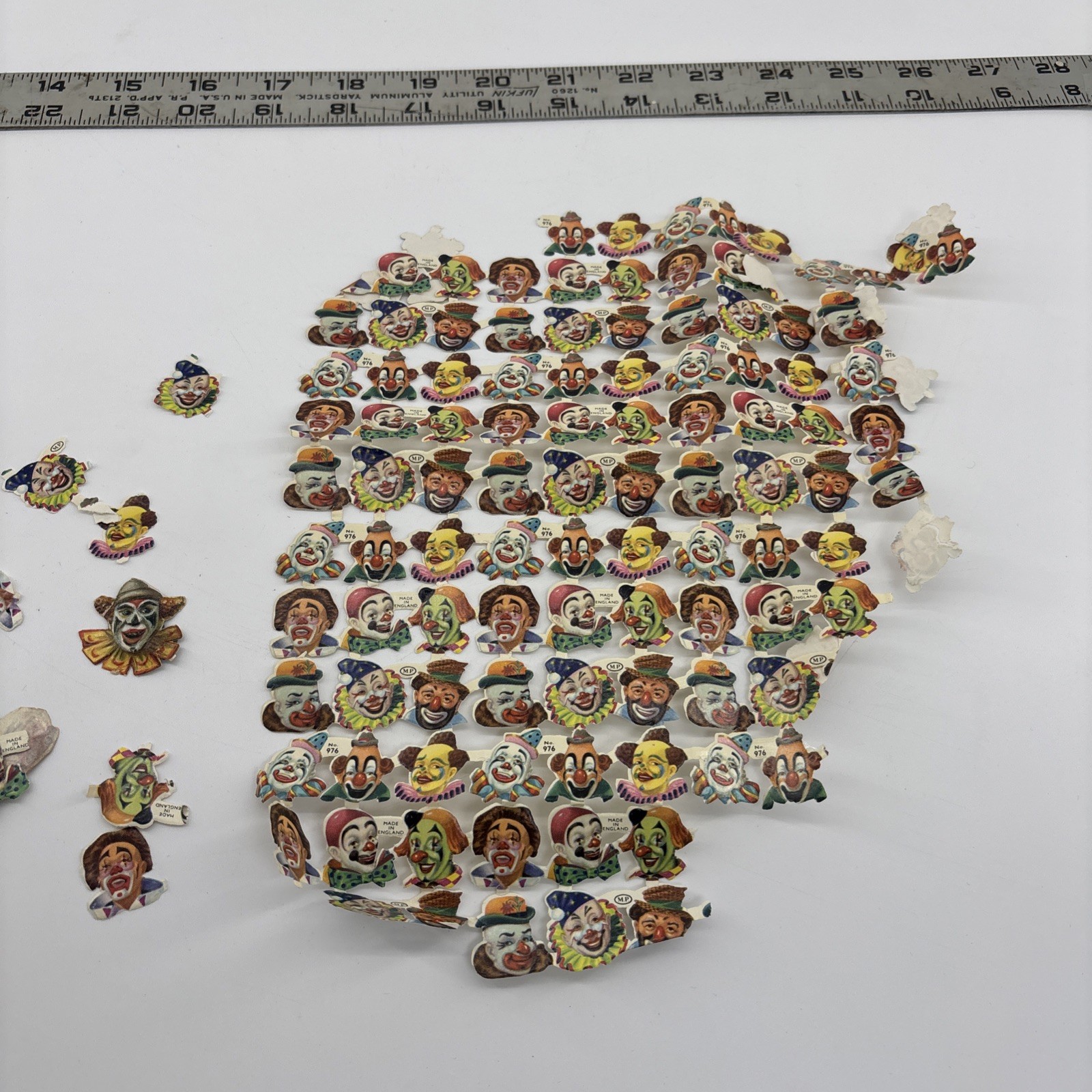 Antique Vintage Clown dicut Stickers E. Heller Wet To Stick 1920s? Circus Sheet