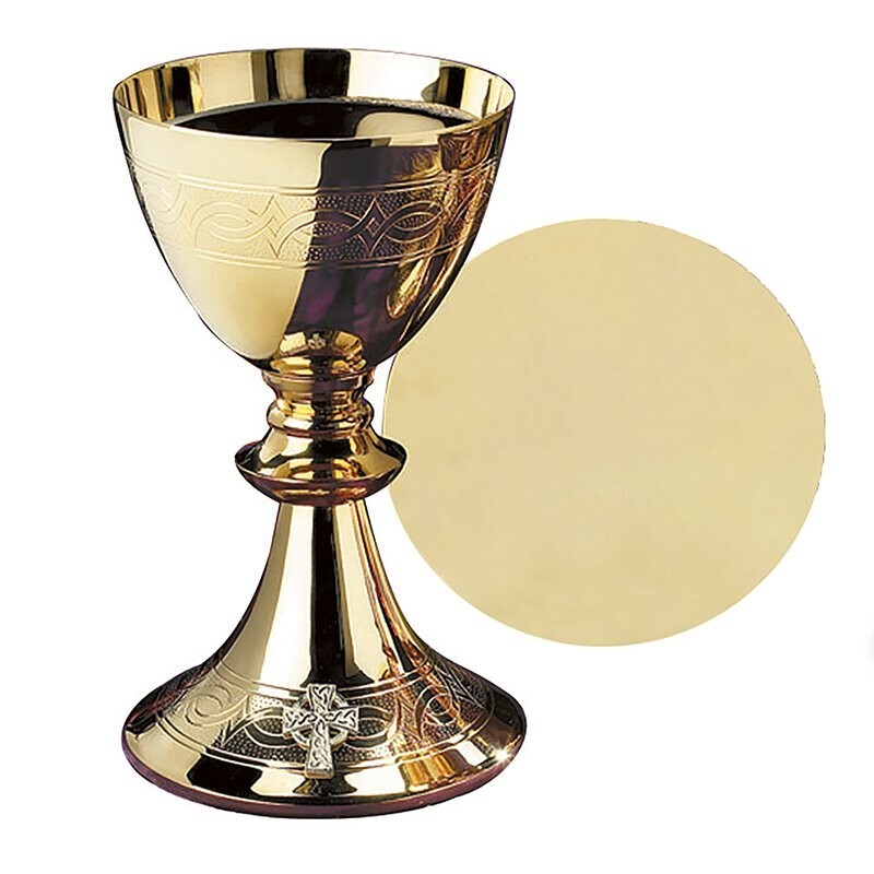 Chalices, Etched Celtic Cross Chalice with Paten (USUALLY SHIPS WITHIN 2 DAYS)