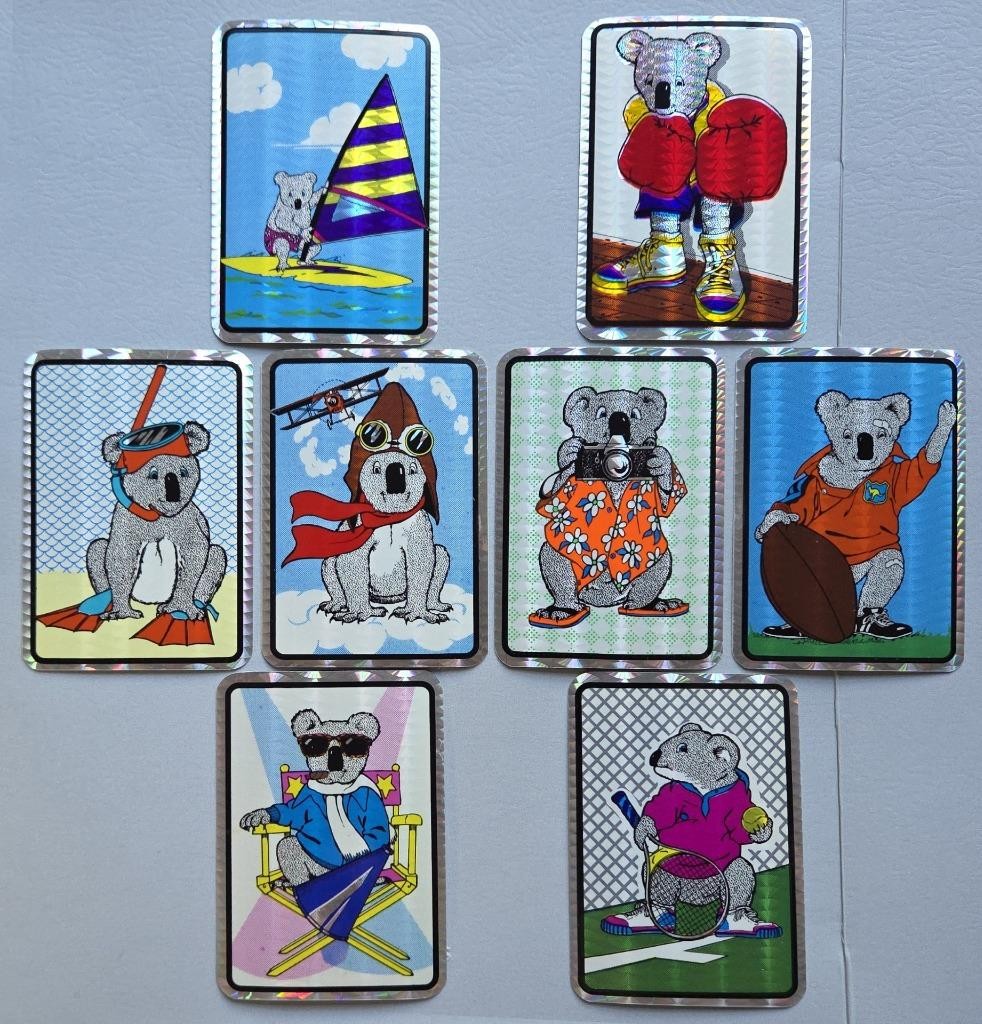8 VTG Prismatic 1989 Kooky Koala Bear Vending Machine Stickers, Collectible NOS