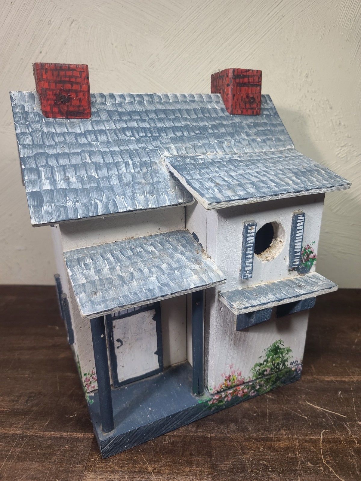 Vintage Folk Art Handmade Cottage House Birdhouse FREE HOTWHEEL CAR INSIDE READ