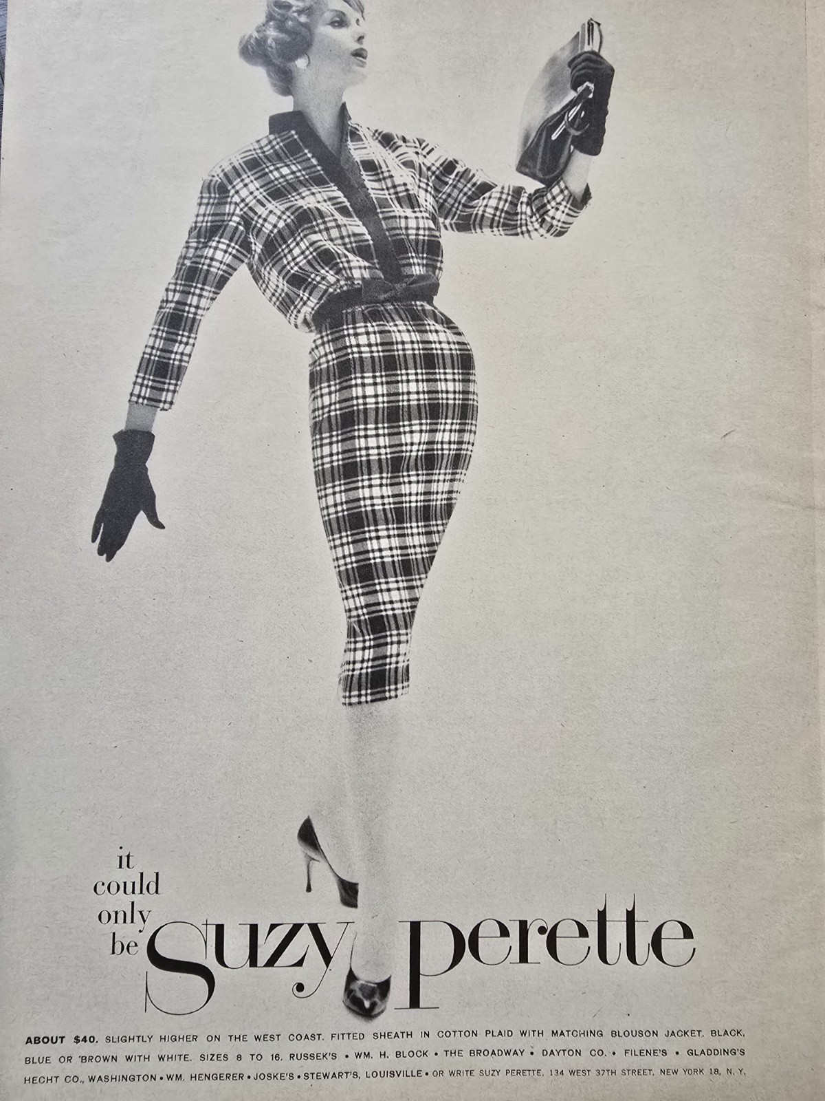 1958 Women\'s Suzy Perette Cotton plaid Dress Vintage Fashion Ad