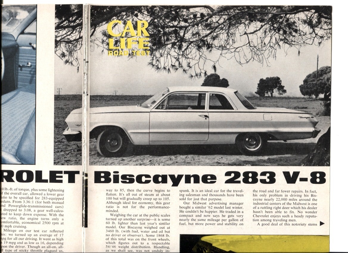 1963 CHEVROLET BISCAYNE SEDAN 4 PG ROAD TEST ARTICLE CHEVY 1963 CHEVROLET BISCAYNE SEDAN 4 PG ROAD TEST ARTICLE CHEVY