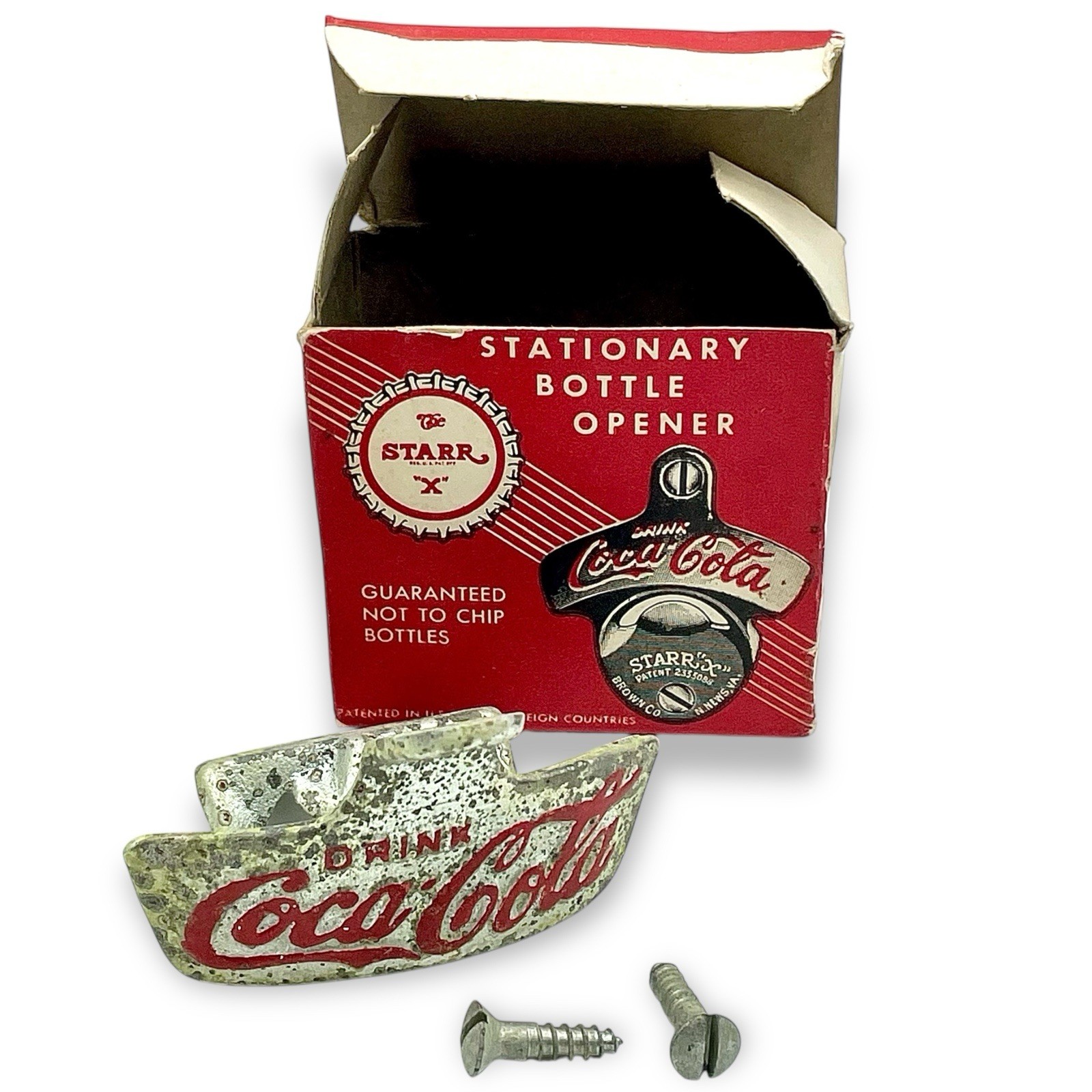 Vintage Starr X COCA COLA Wall Mount Bottle Cap Opener Original Box Screws