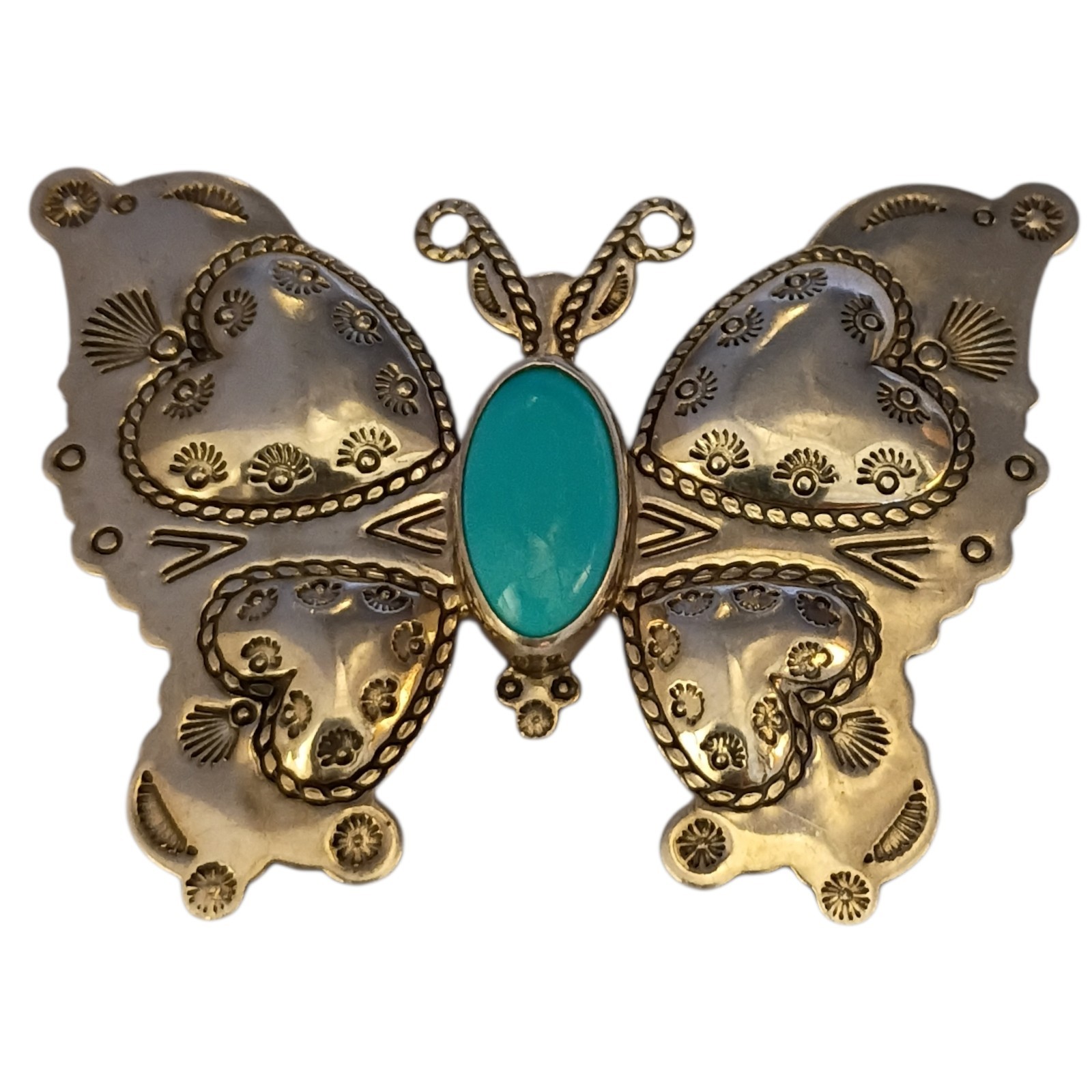 Expertly Carlisle Navajo Sleeping Beauty Turquoise Butterfly Pendant Brooch Expertly Carlisle Navajo Sleeping Beauty Turquoise Butterfly Pendant Brooch